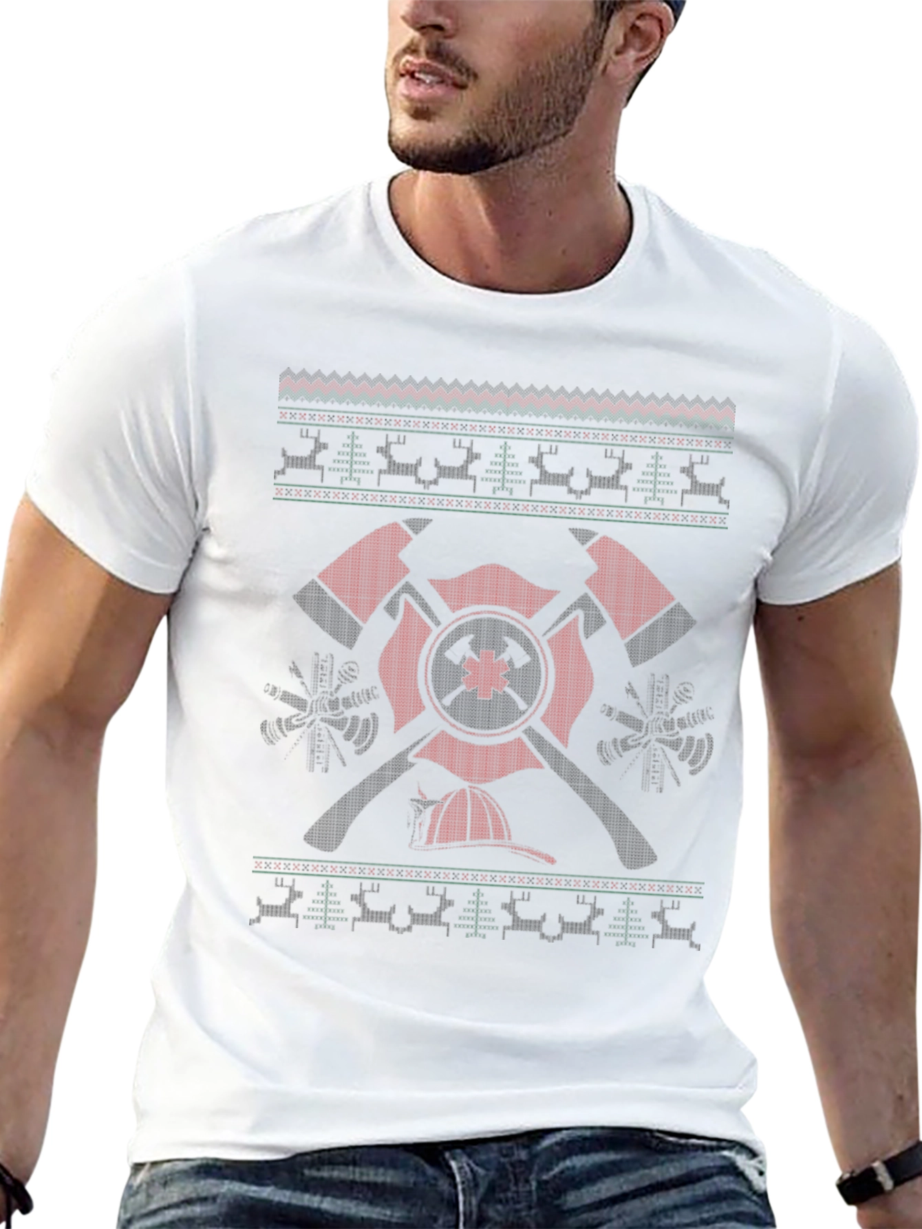 Firefighter Holiday T-Shirt with Axe Design