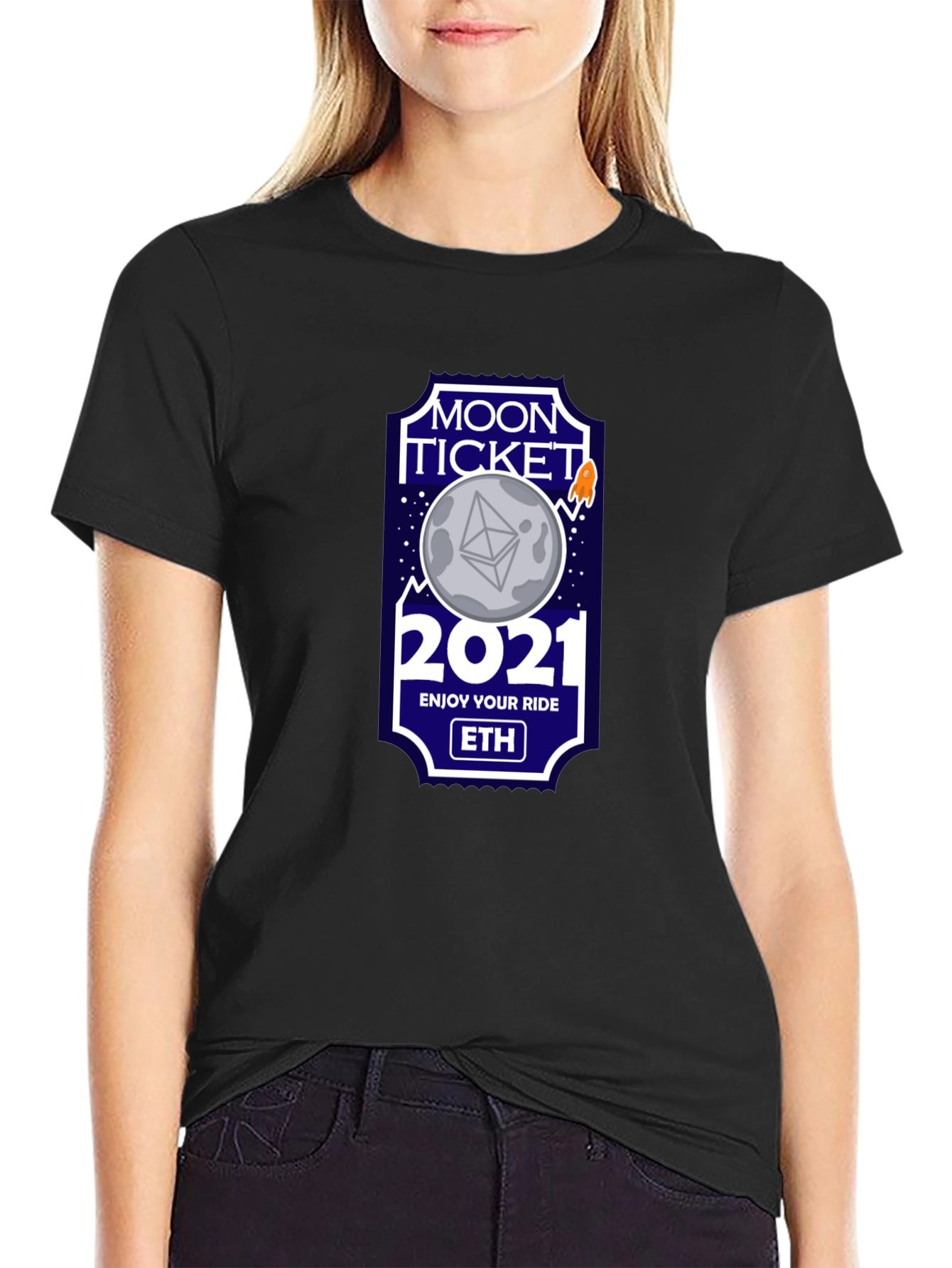 Ethereum Moon Ticket 2021 Black T-Shirt