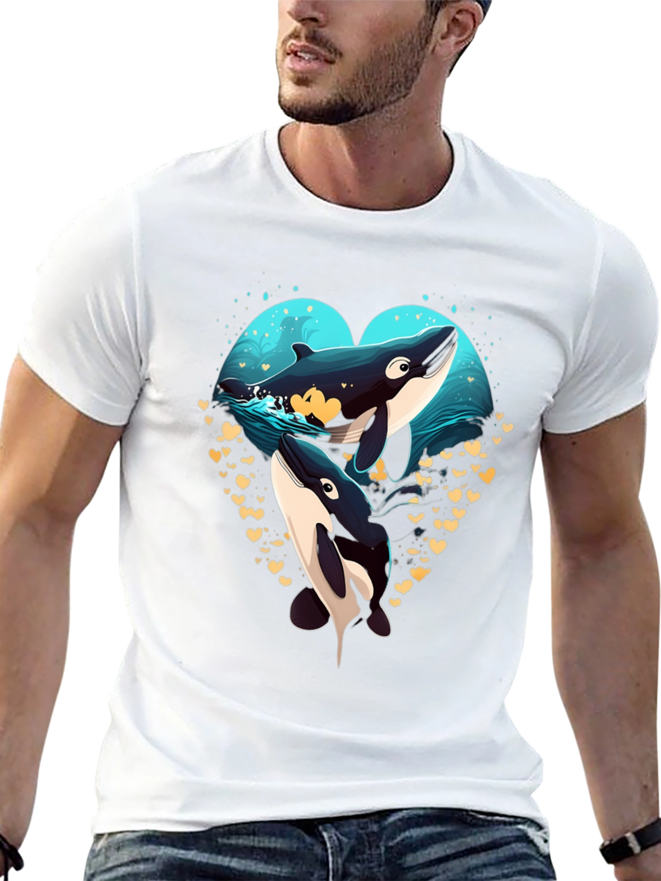 Orca Love Heart T-Shirt - Ocean Wildlife Tee