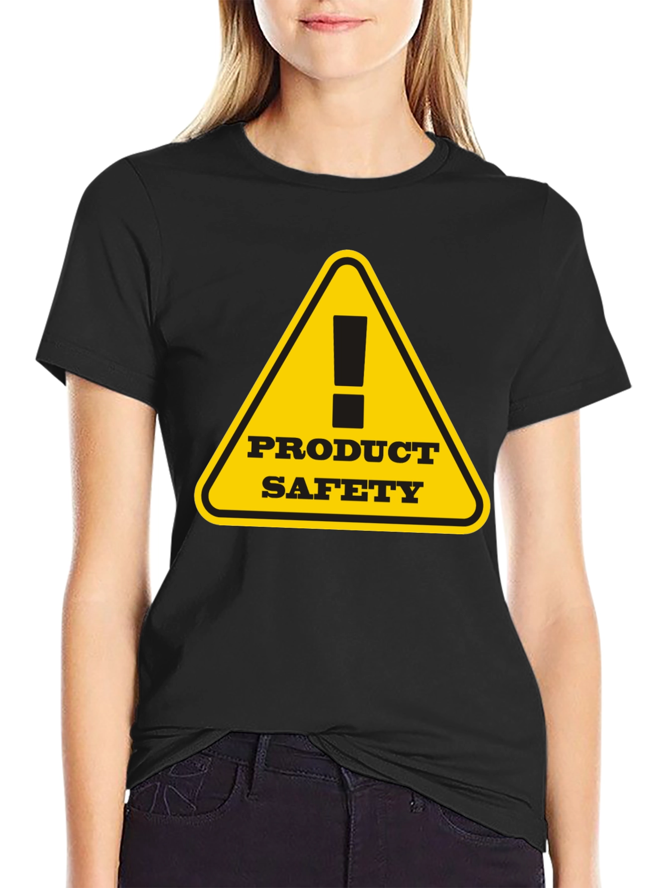 Product Safety Warning Graphic Tee - Black Cotton T-Shirt