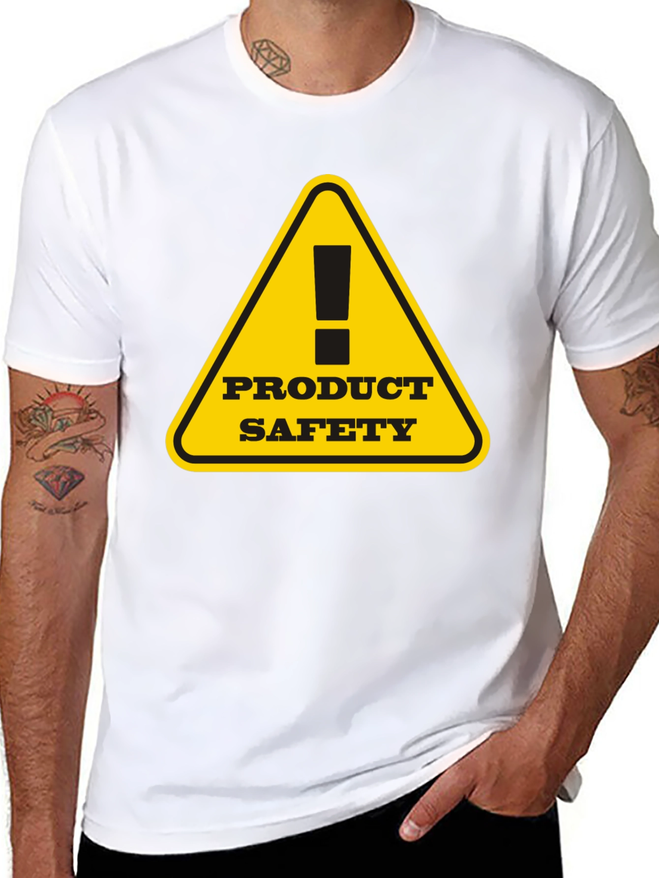 Product Safety Warning Graphic Tee - Black Cotton T-Shirt