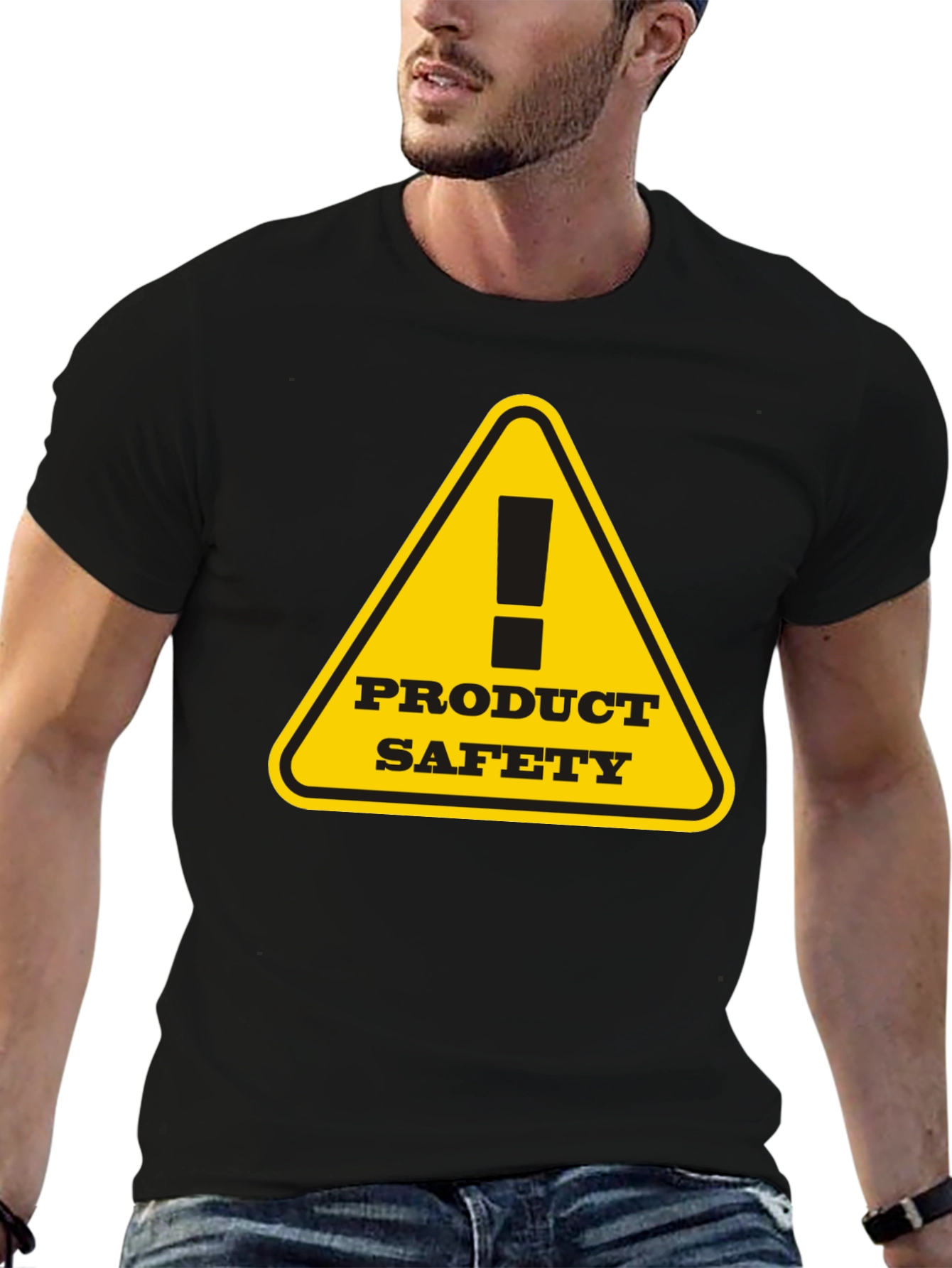 Product Safety Warning Graphic Tee - Black Cotton T-Shirt