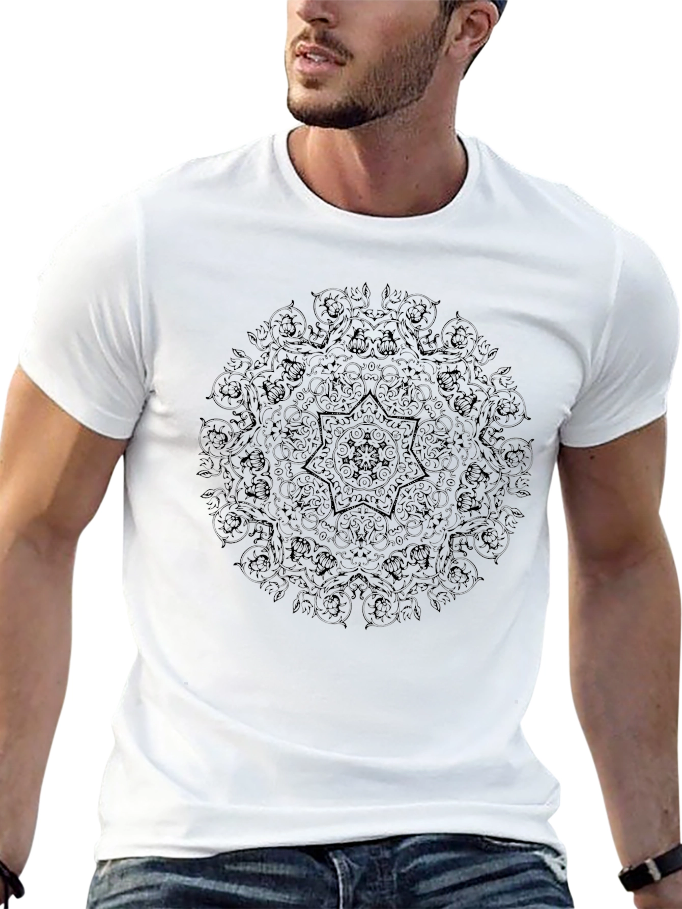 Mandala Print Black Tee | Stylish Casual Wear