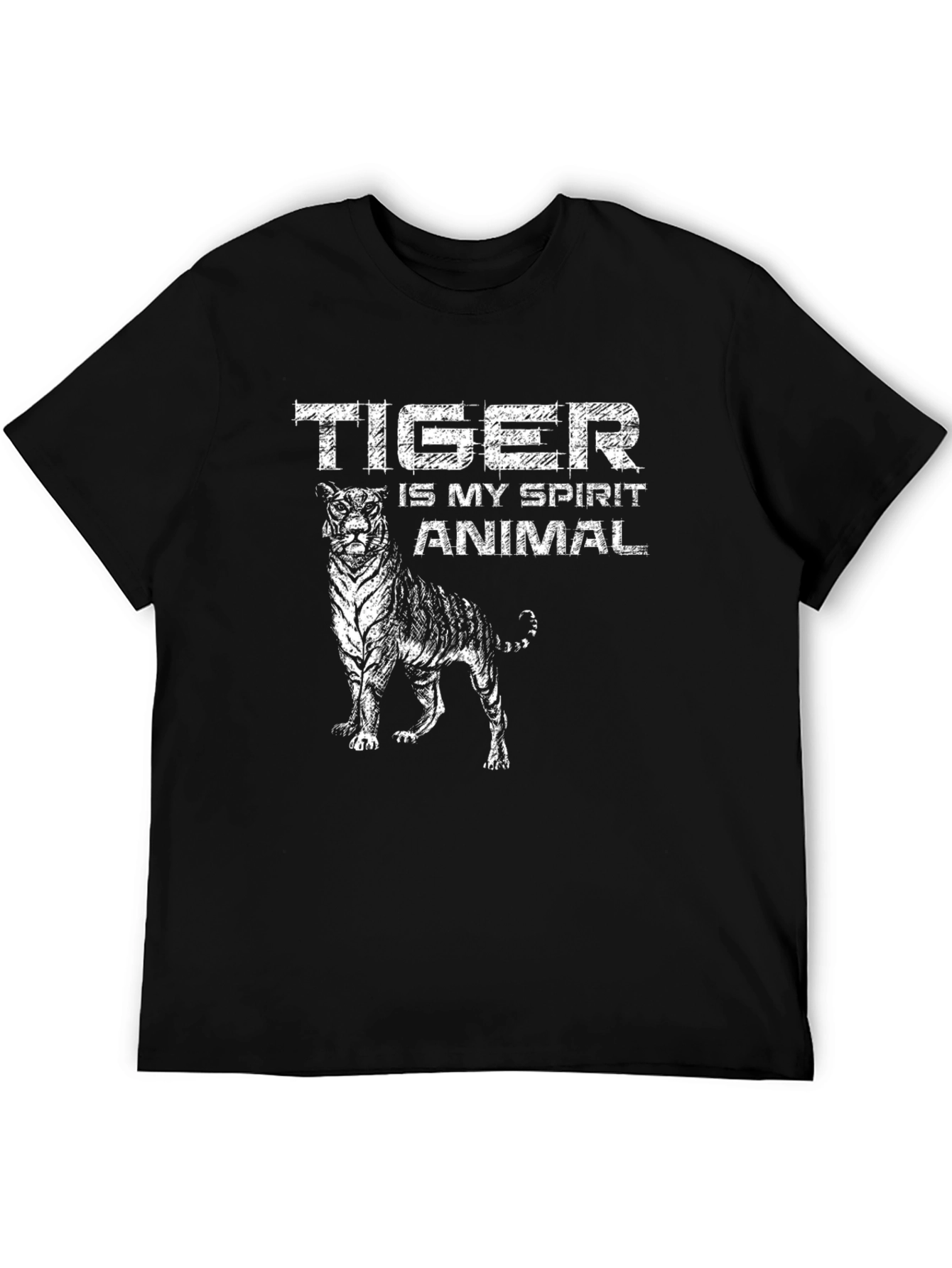 Tiger Spirit Animal Graphic Tee - Black Cotton T-Shirt