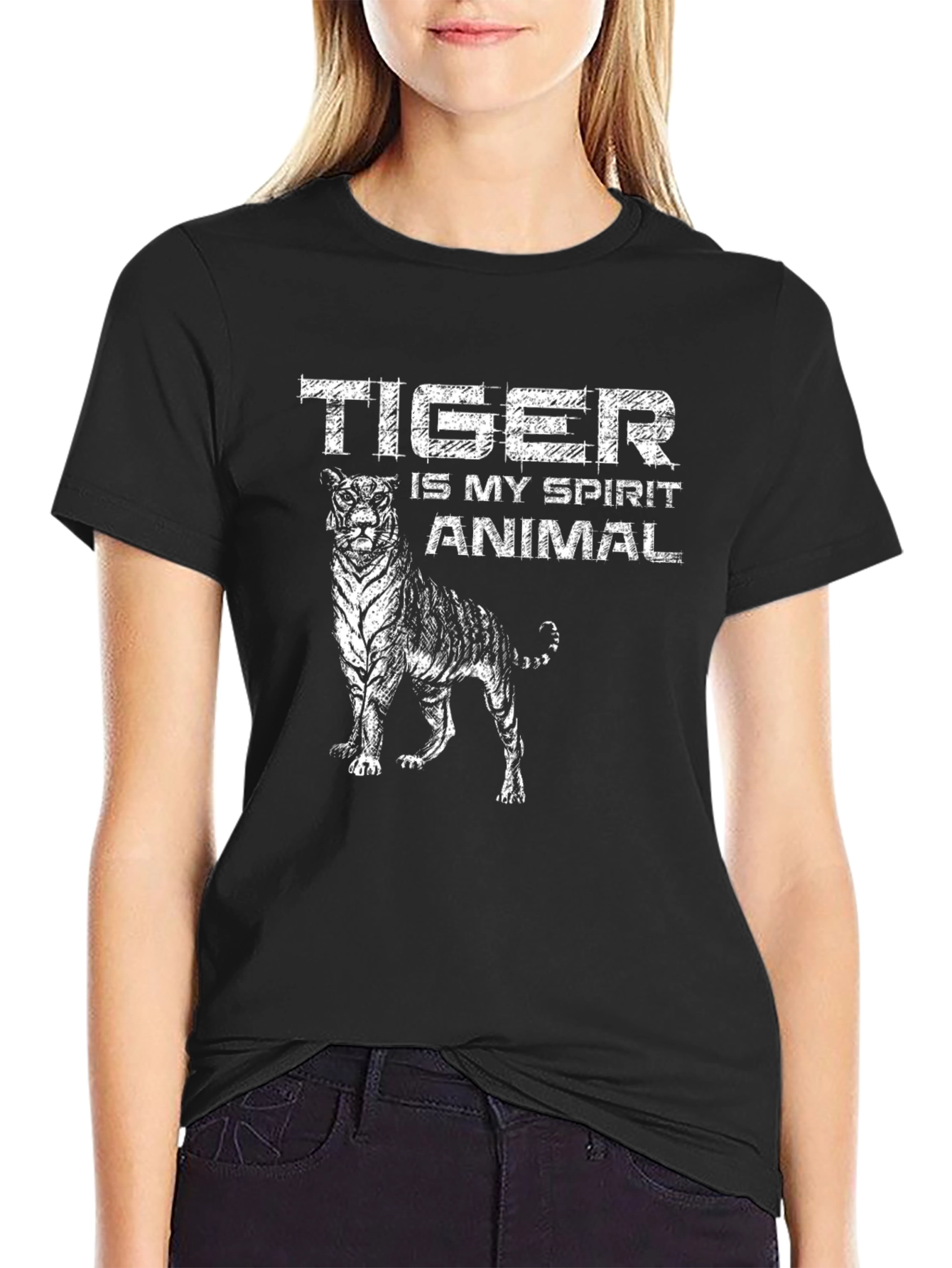 Tiger Spirit Animal Graphic Tee - Black Cotton T-Shirt