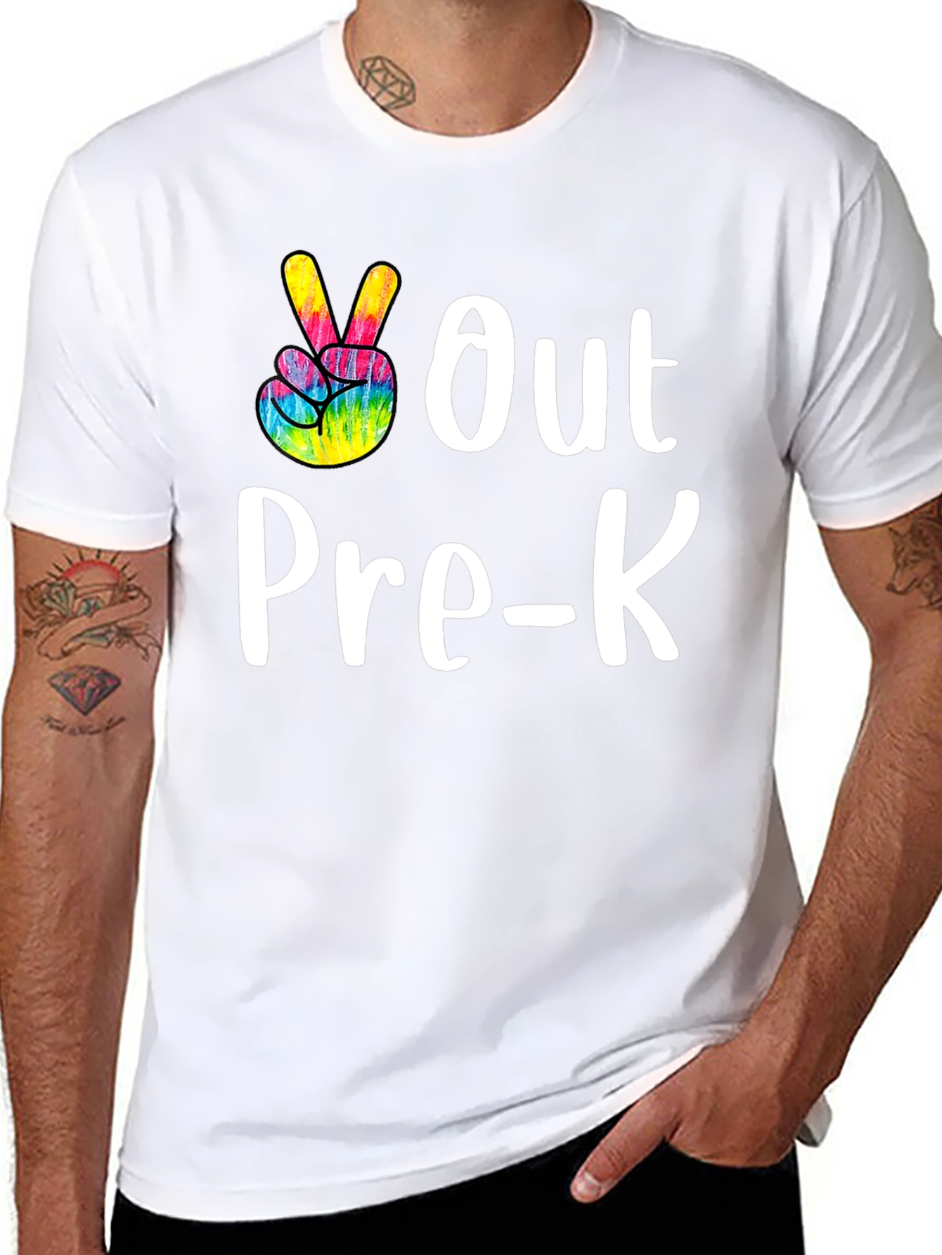 Out Pre-K Peace Sign T-Shirt Black Cotton Casual