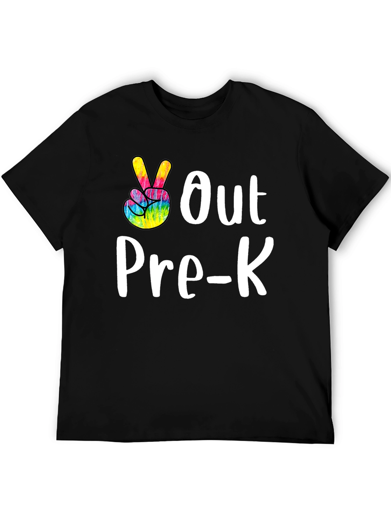 Out Pre-K Peace Sign T-Shirt Black Cotton Casual
