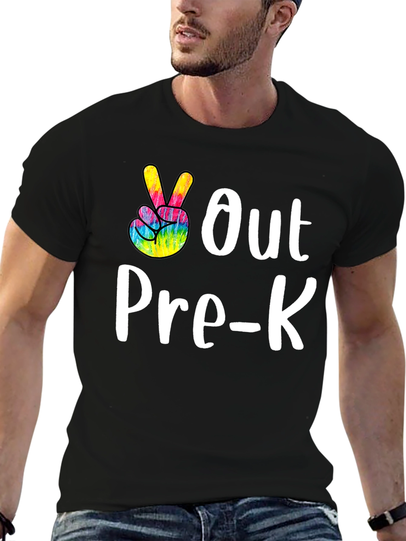 Out Pre-K Peace Sign T-Shirt Black Cotton Casual