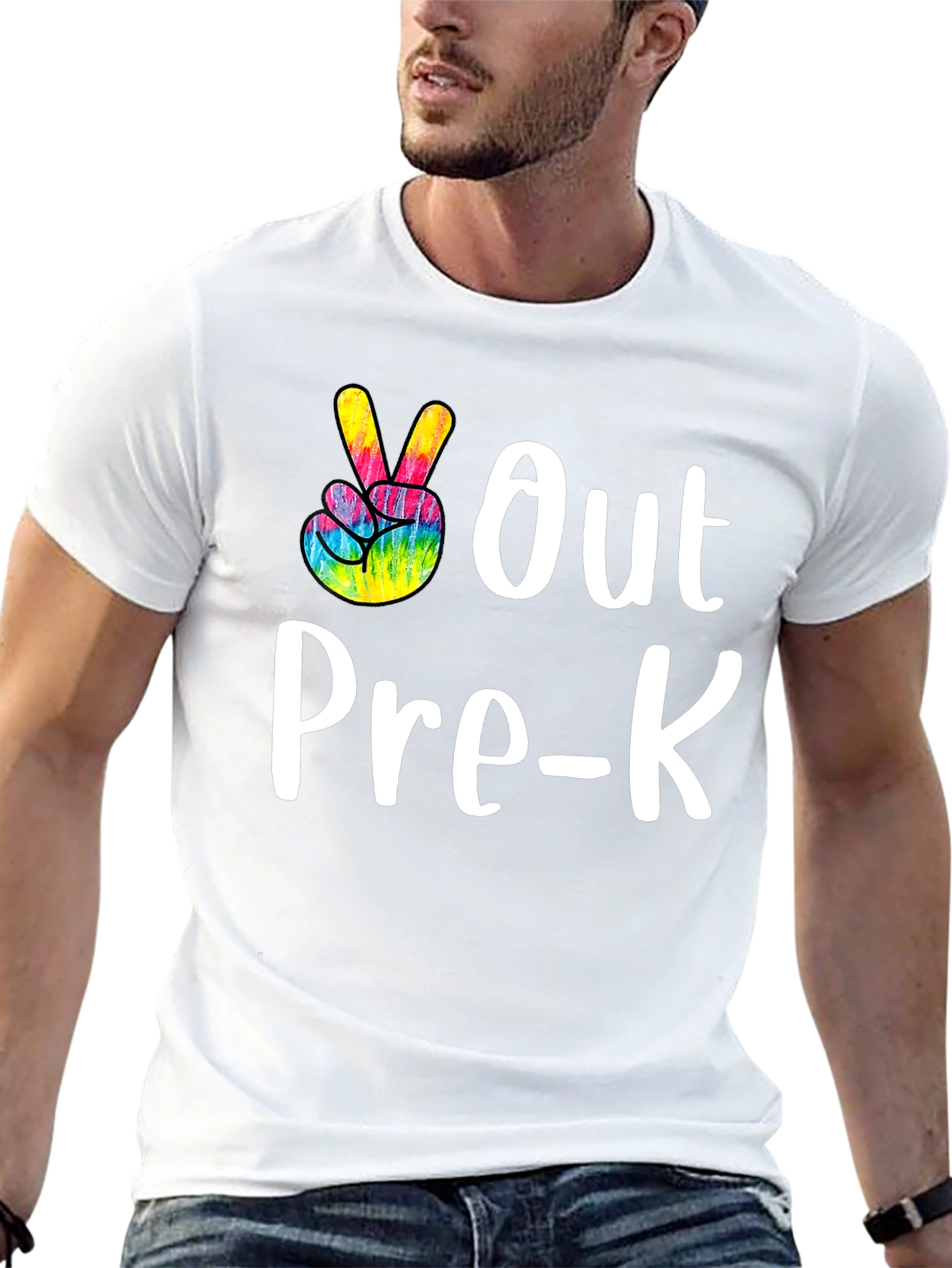 Out Pre-K Peace Sign T-Shirt Black Cotton Casual