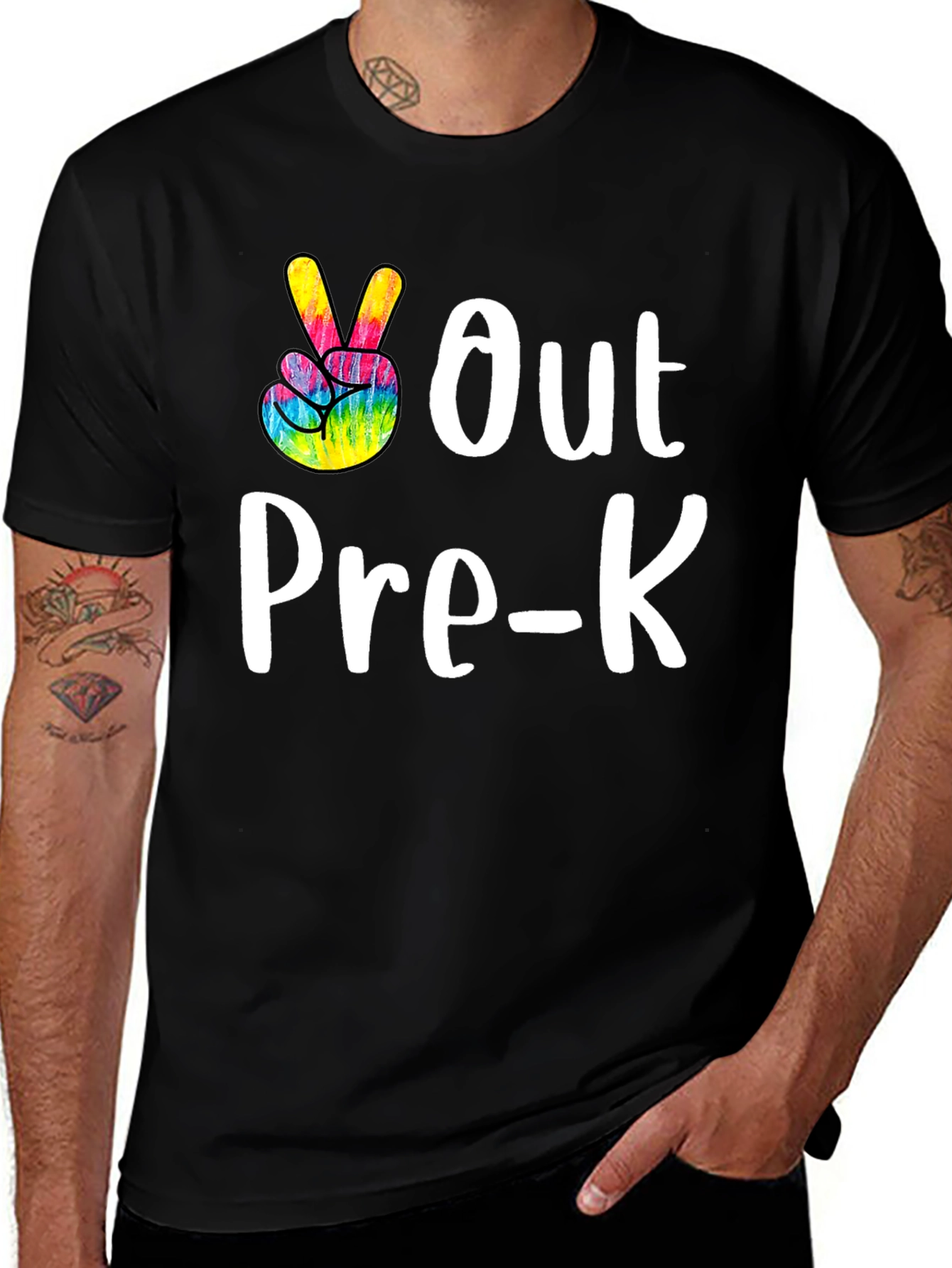 Out Pre-K Peace Sign T-Shirt Black Cotton Casual