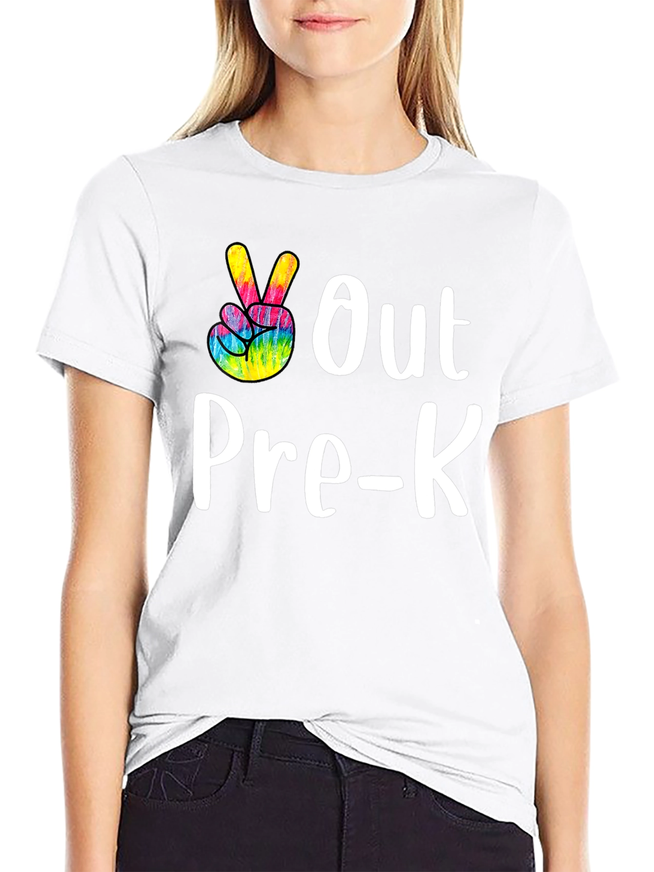 Out Pre-K Peace Sign T-Shirt Black Cotton Casual