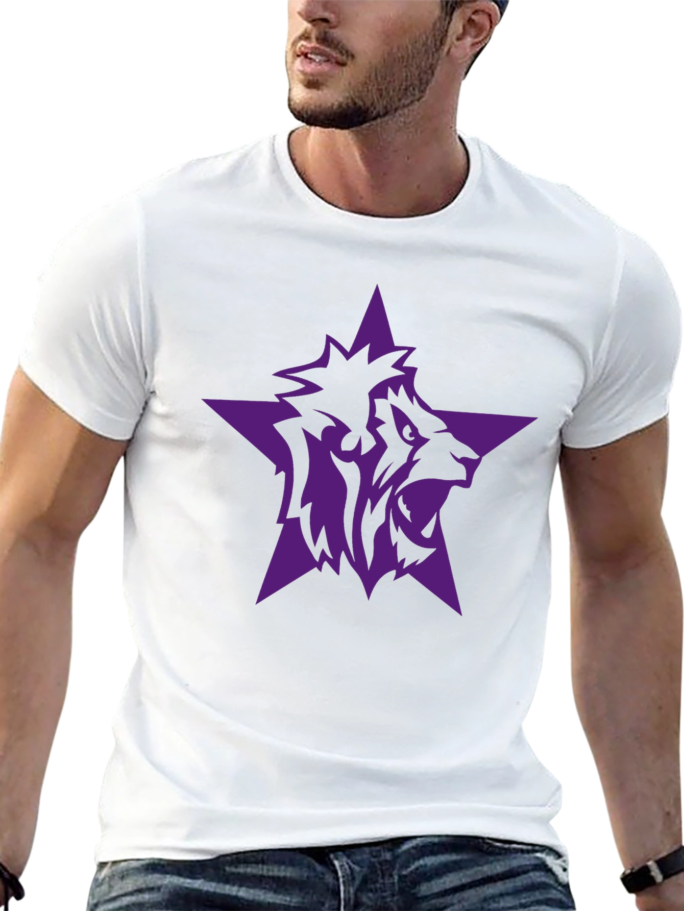 Black T-Shirt with Purple Lion Star Graphic