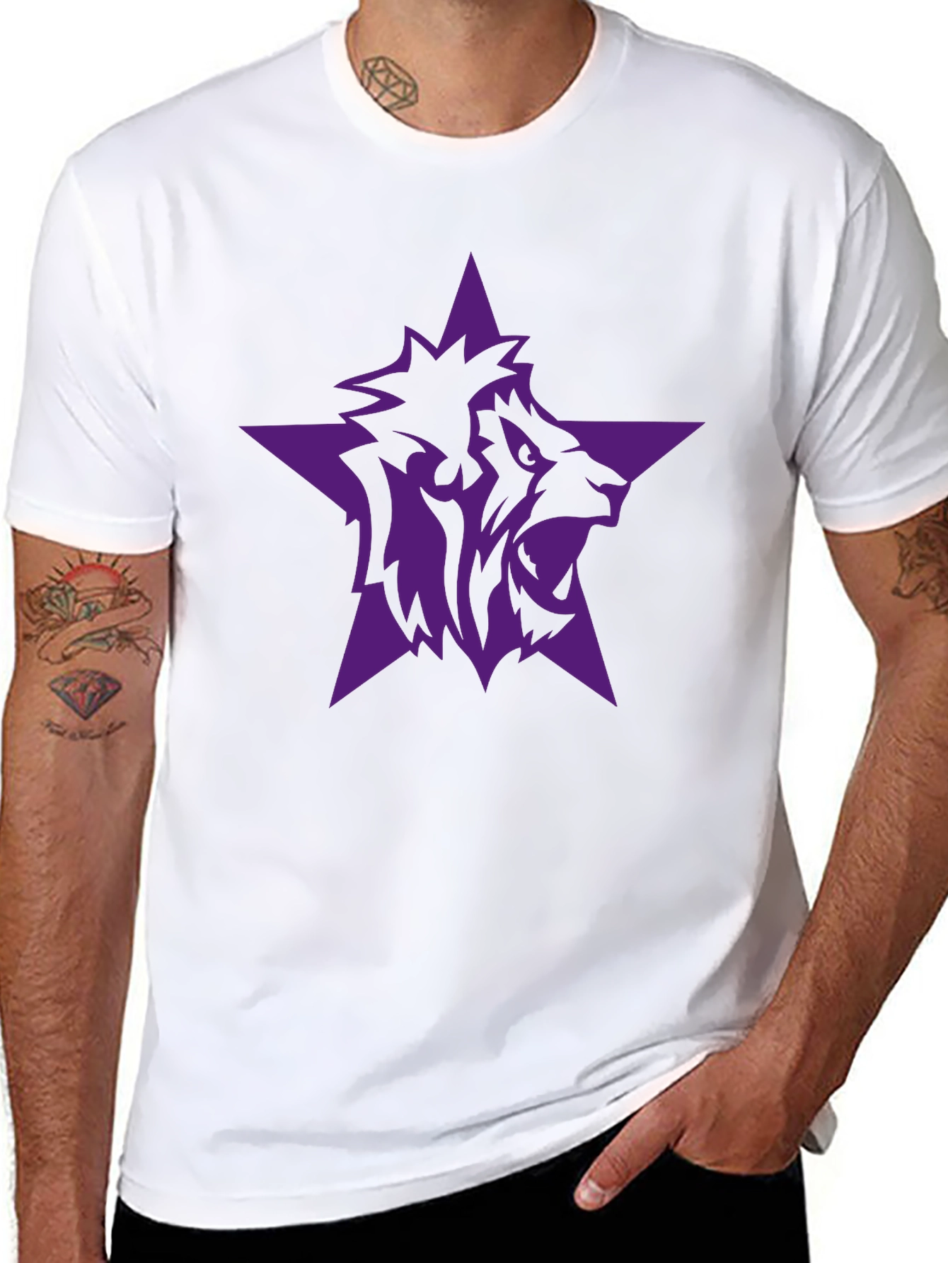 Black T-Shirt with Purple Lion Star Graphic