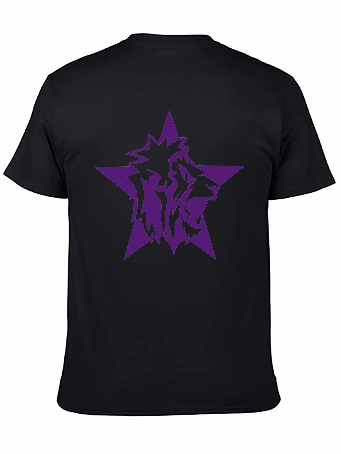 Black T-Shirt with Purple Lion Star Graphic