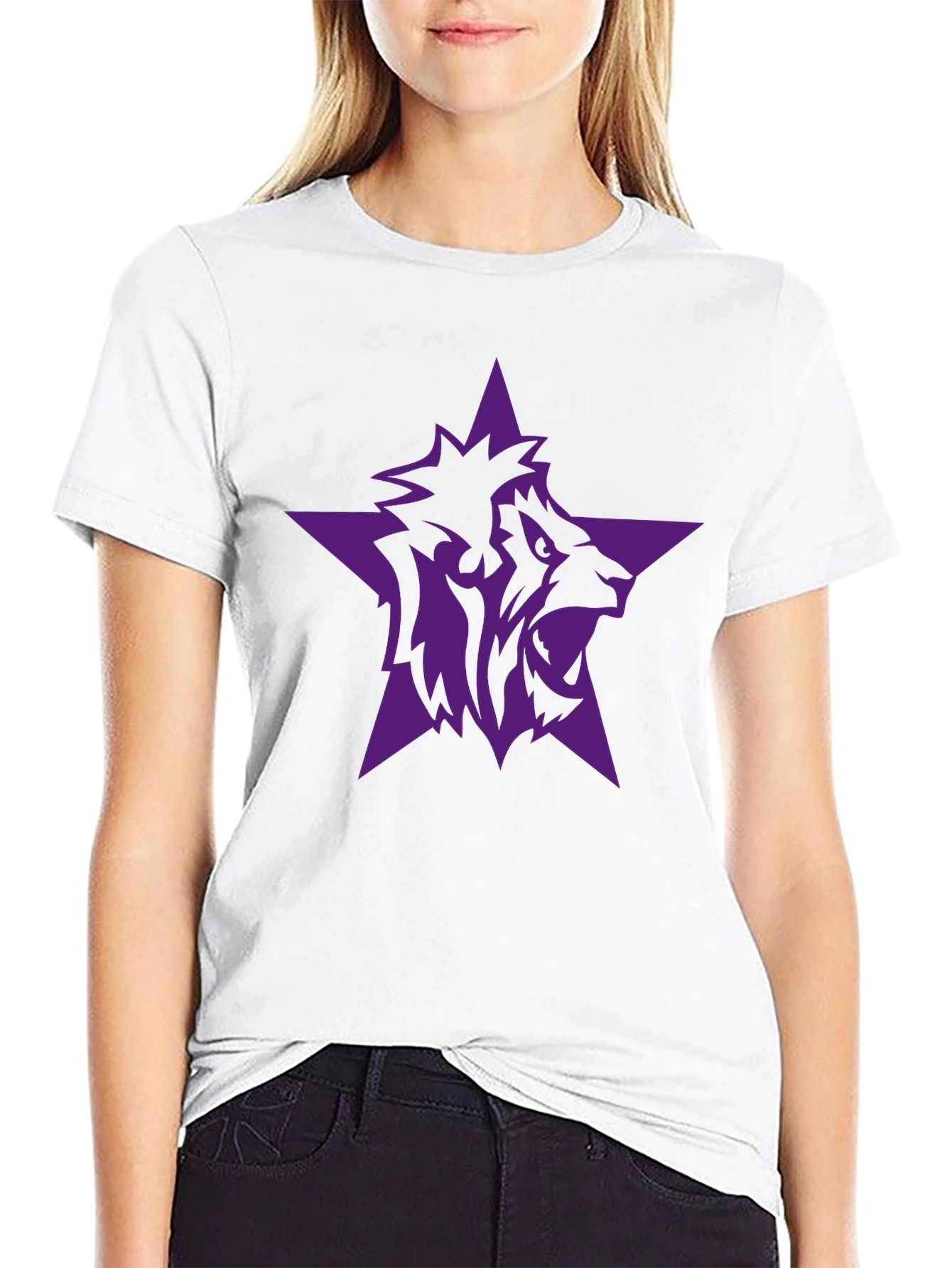 Black T-Shirt with Purple Lion Star Graphic