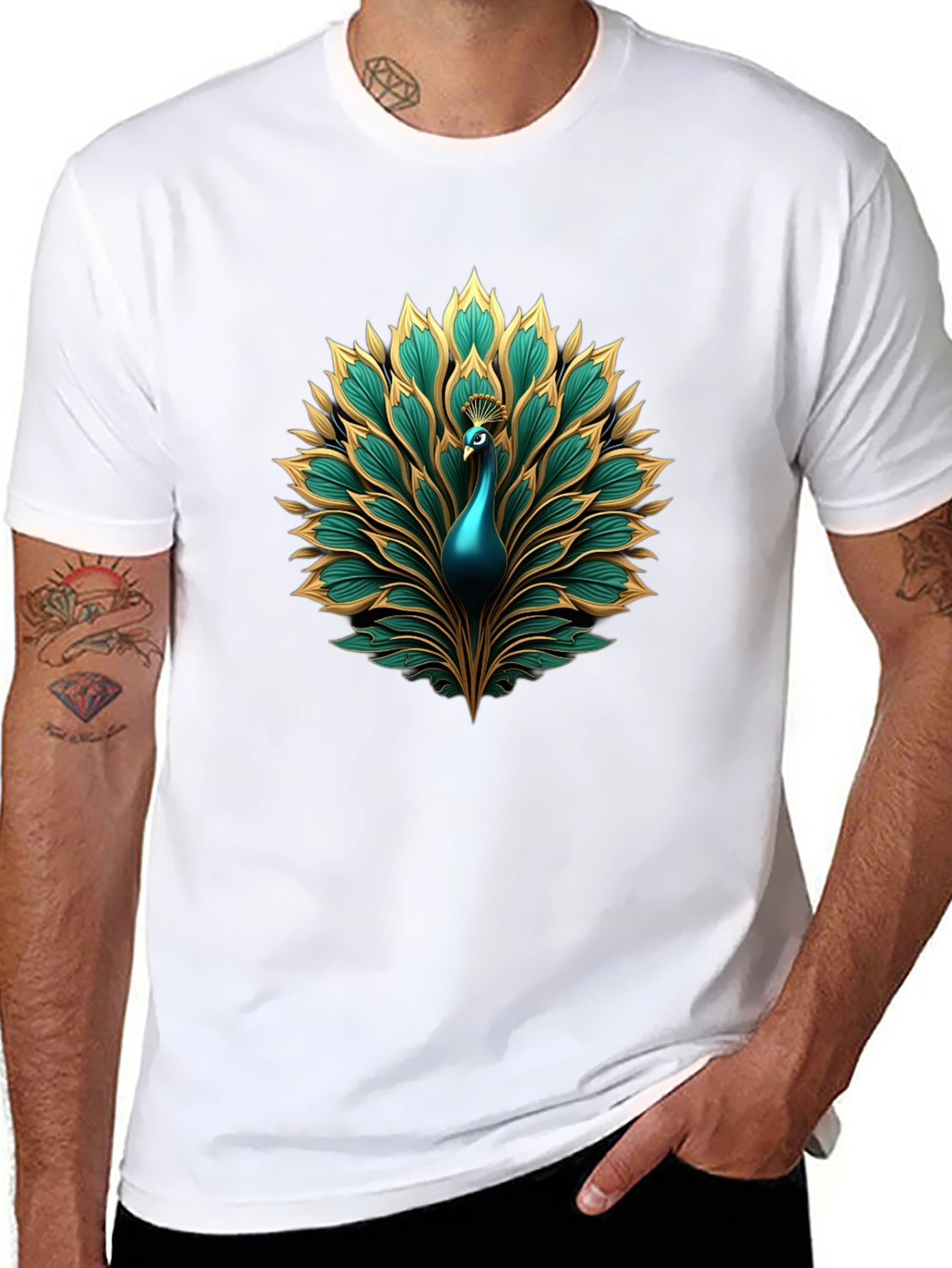 Peacock Graphic T-Shirt - Stylish Crew Neck Tee