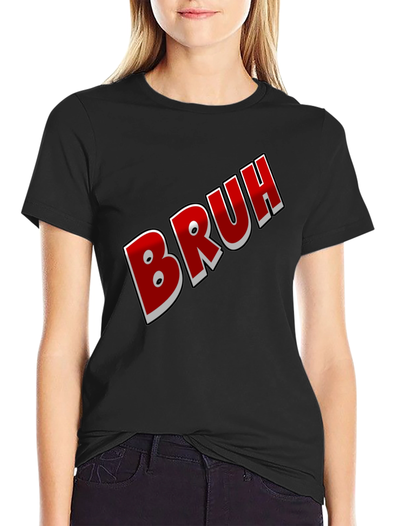 Bruh Graphic Tee - Black Cotton Blend Shirt