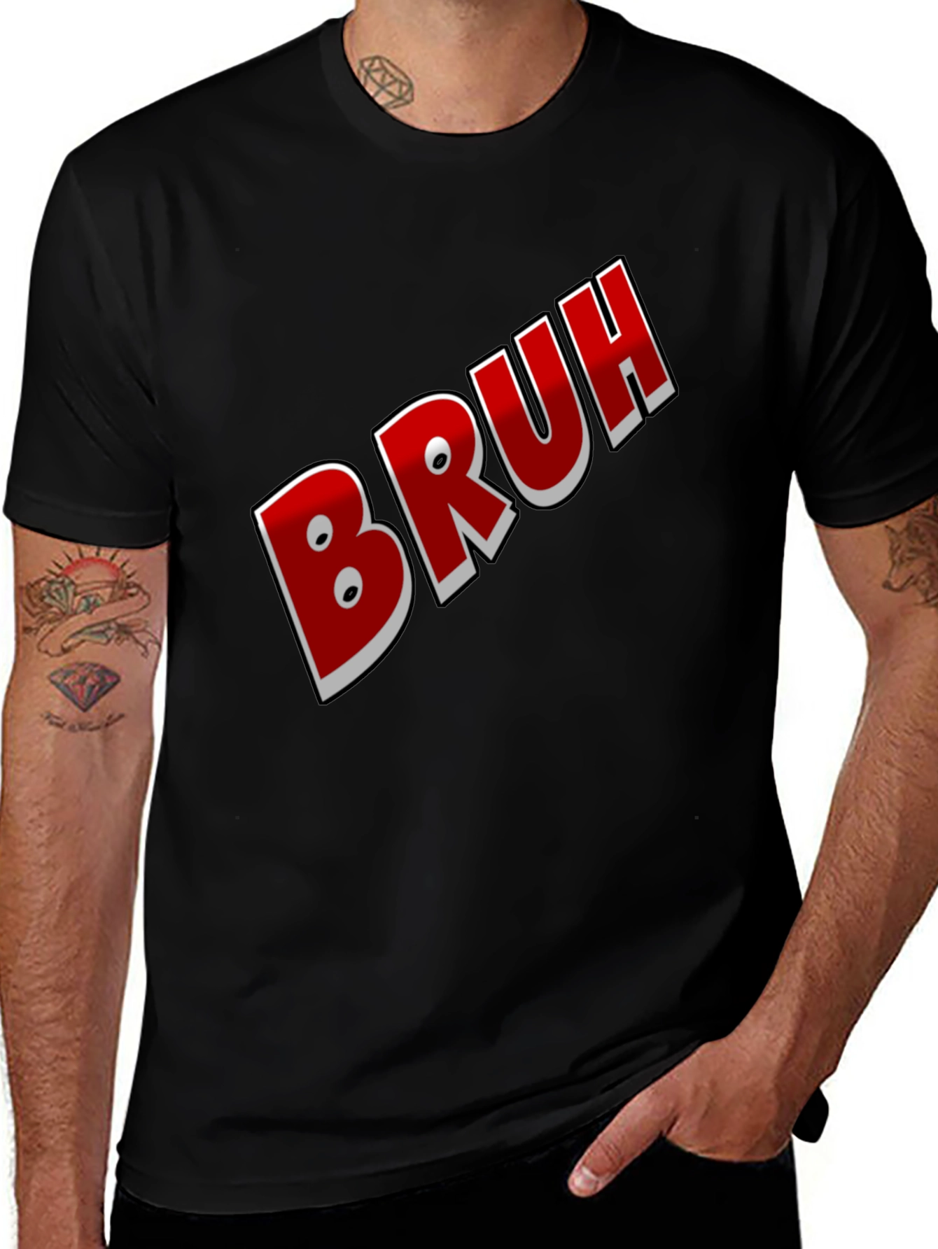 Bruh Graphic Tee - Black Cotton Blend Shirt