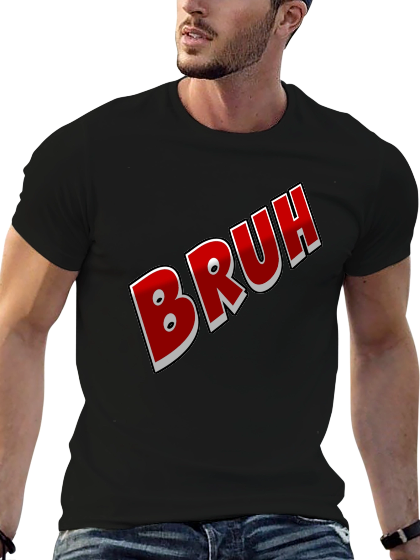 Bruh Graphic Tee - Black Cotton Blend Shirt