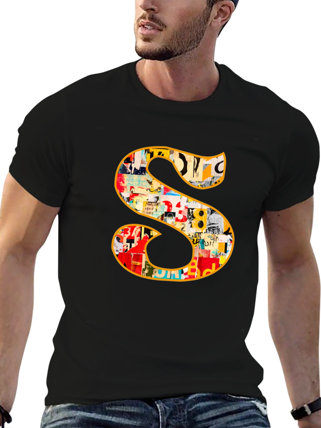 Statement S Graphic Tee - Bold Black Cotton