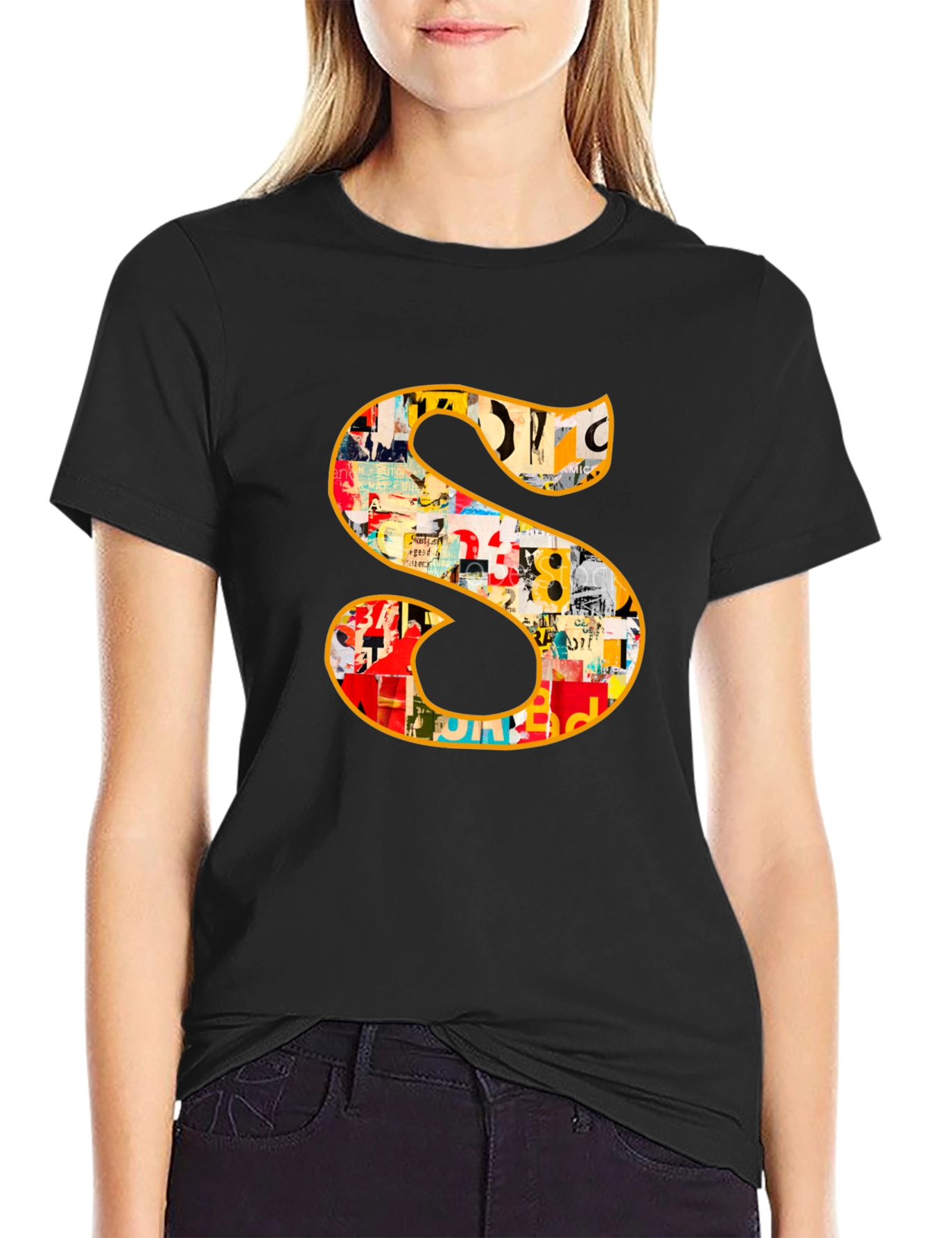 Statement S Graphic Tee - Bold Black Cotton