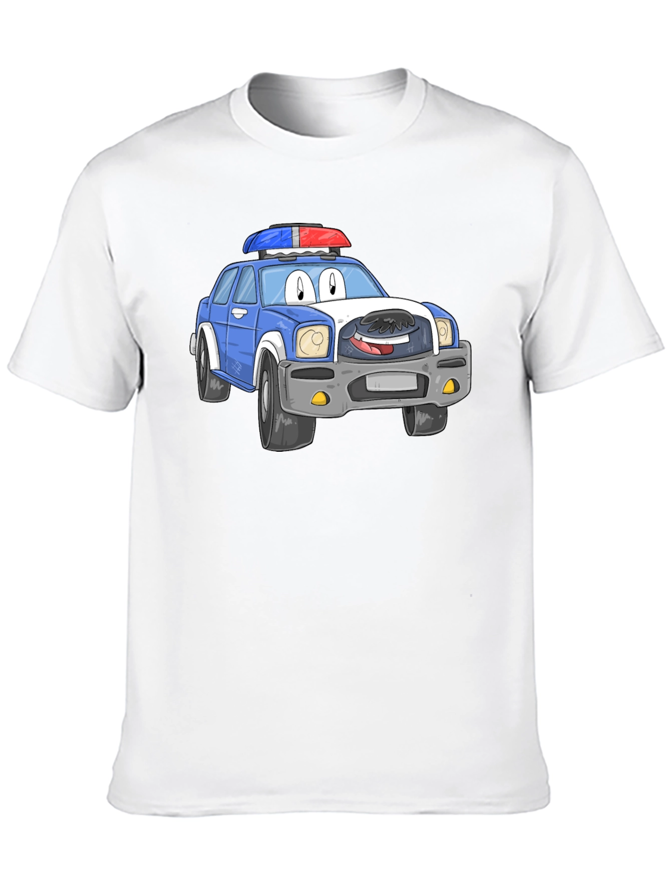 Cartoon Police Car T-Shirt - Black Cotton Blend