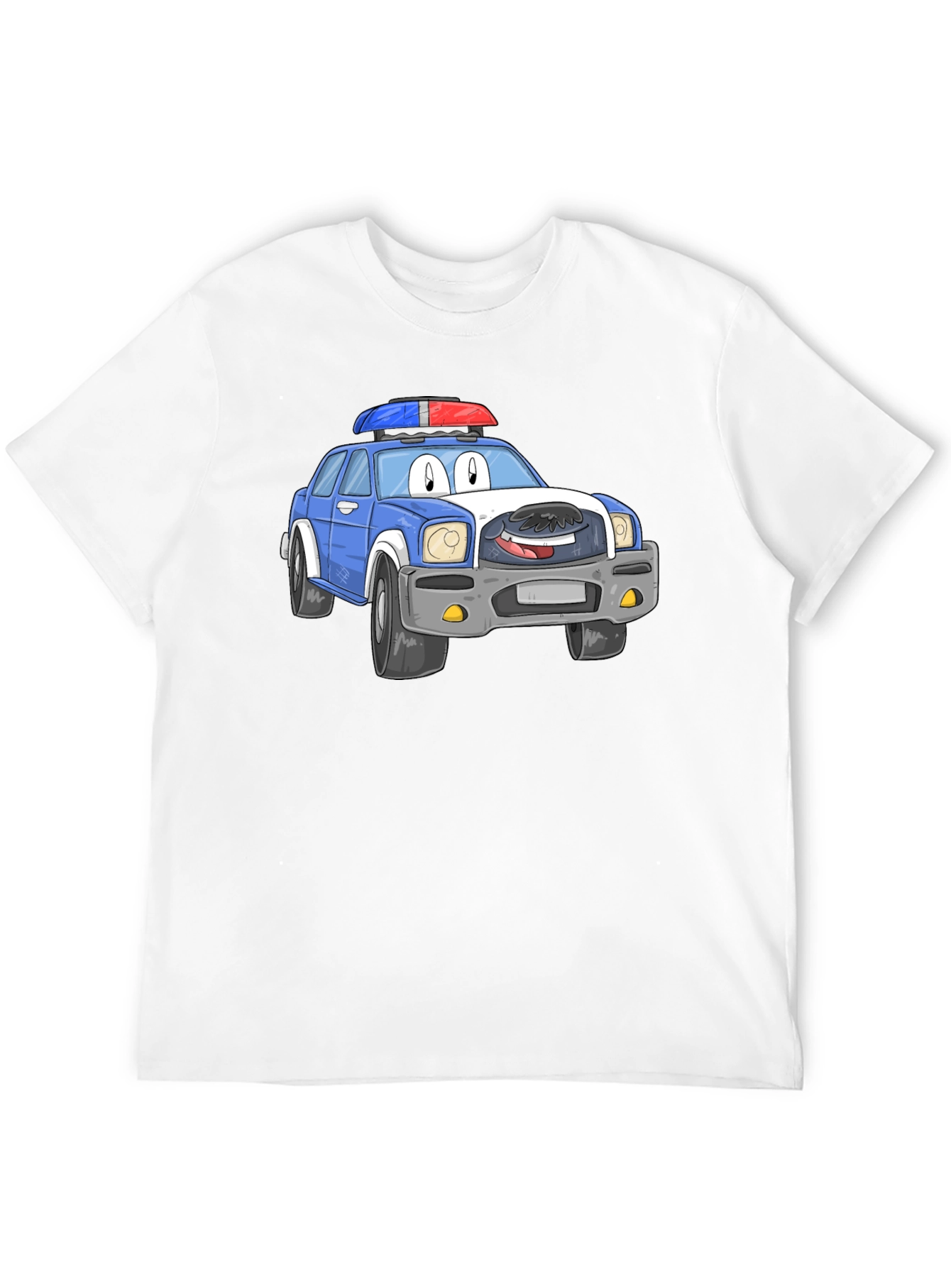 Cartoon Police Car T-Shirt - Black Cotton Blend