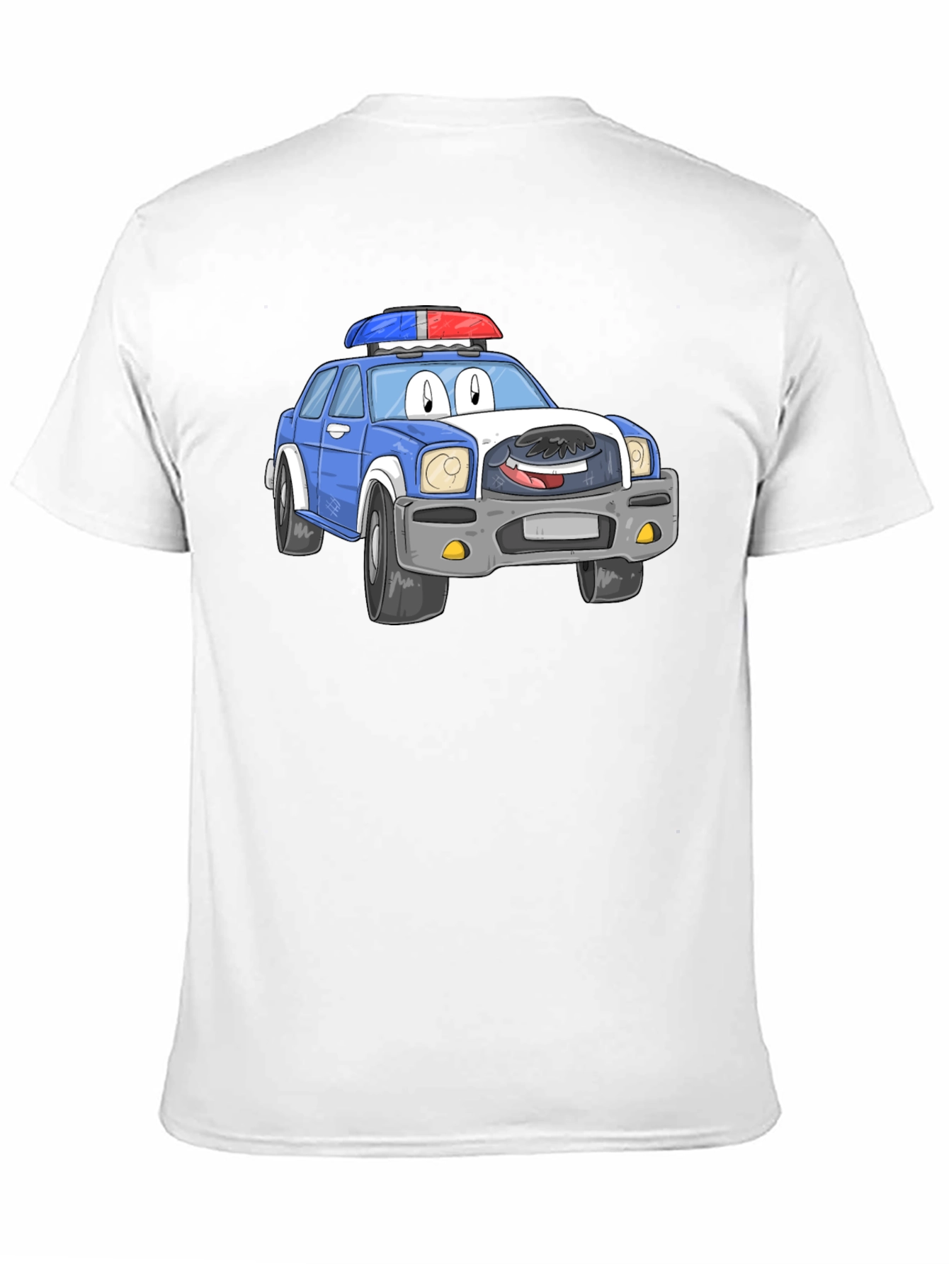 Cartoon Police Car T-Shirt - Black Cotton Blend