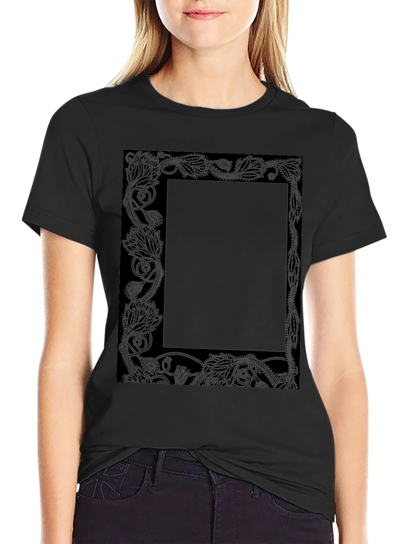 Floral Border Graphic Tee - Black