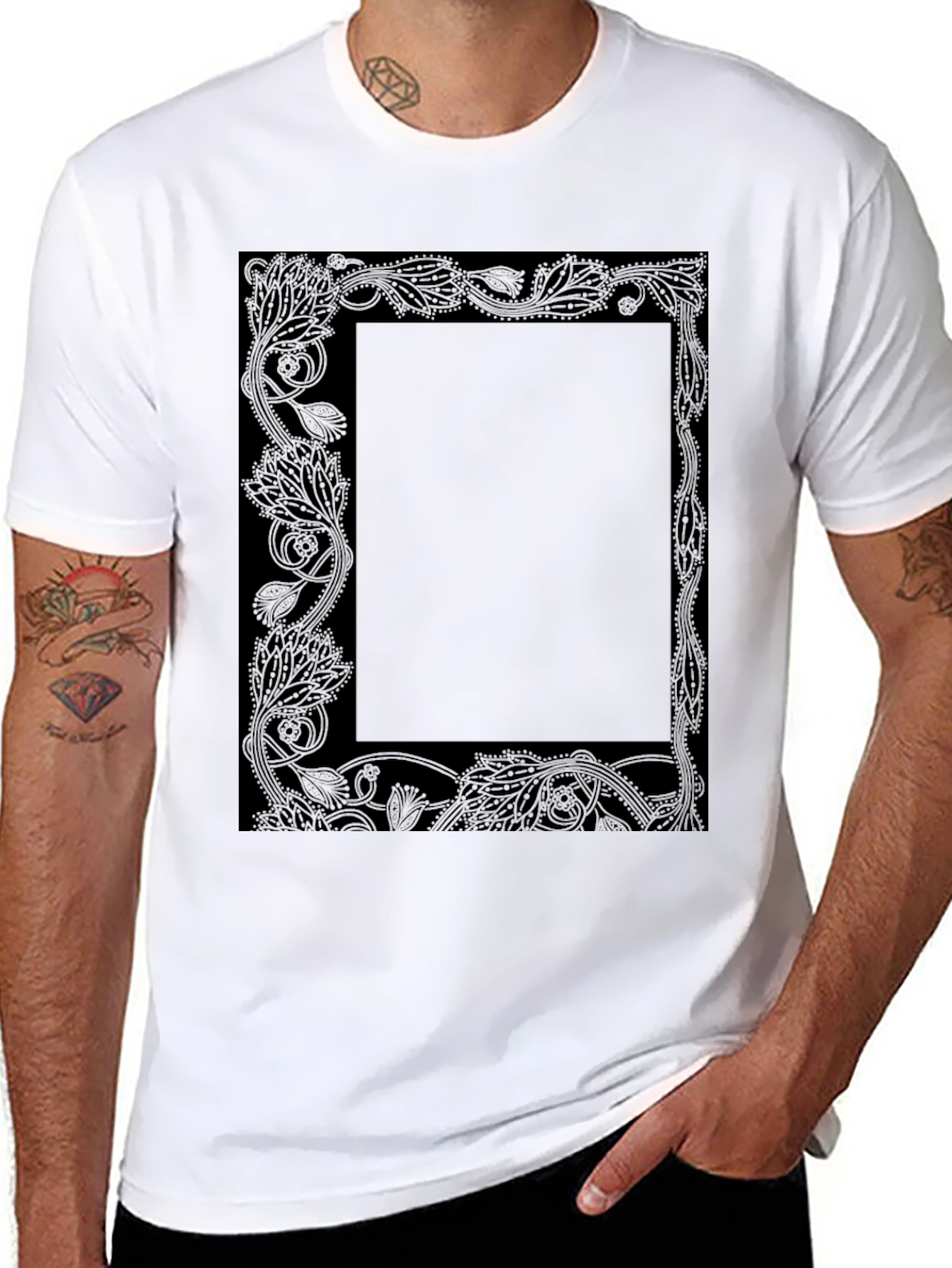 Floral Border Graphic Tee - Black