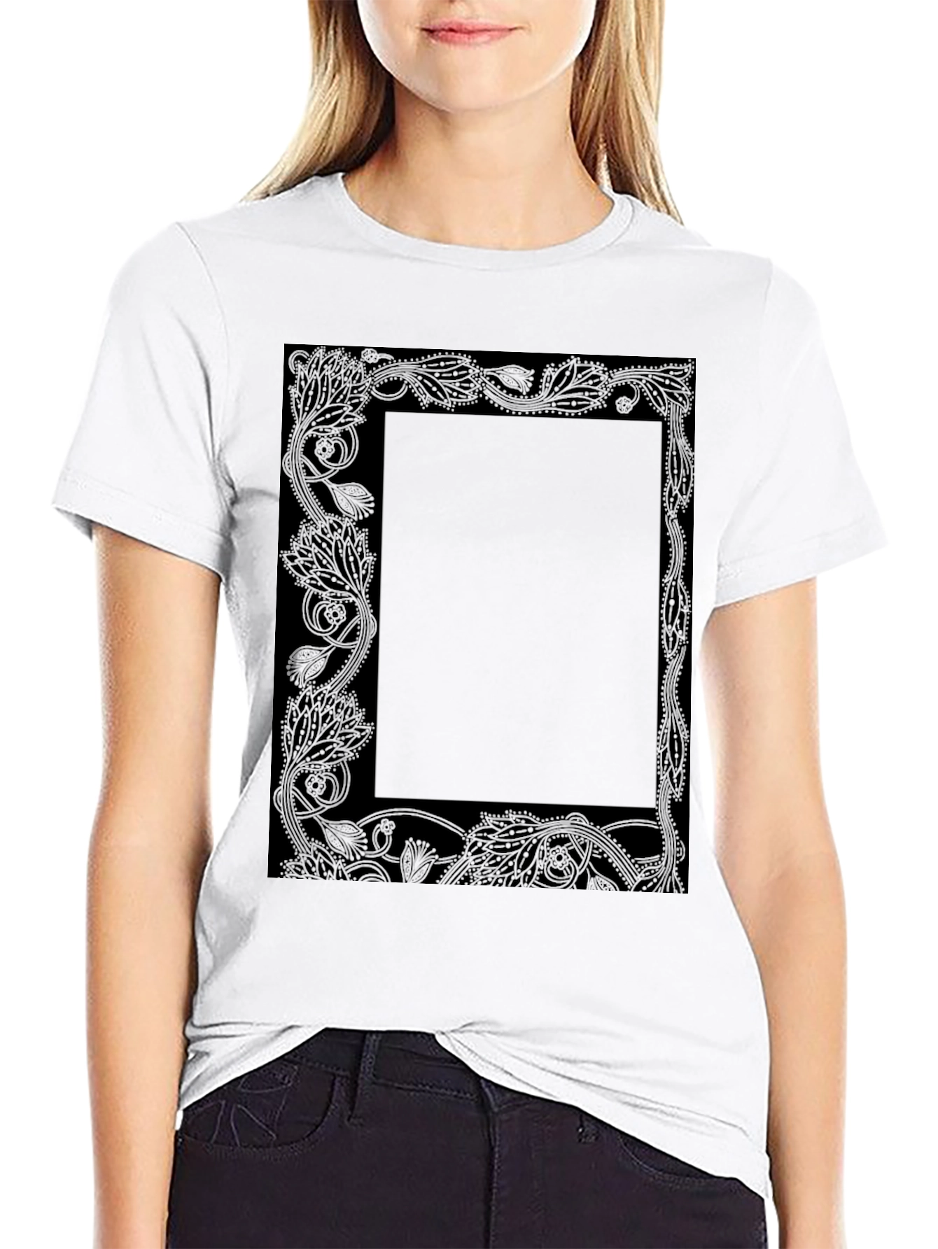 Floral Border Graphic Tee - Black