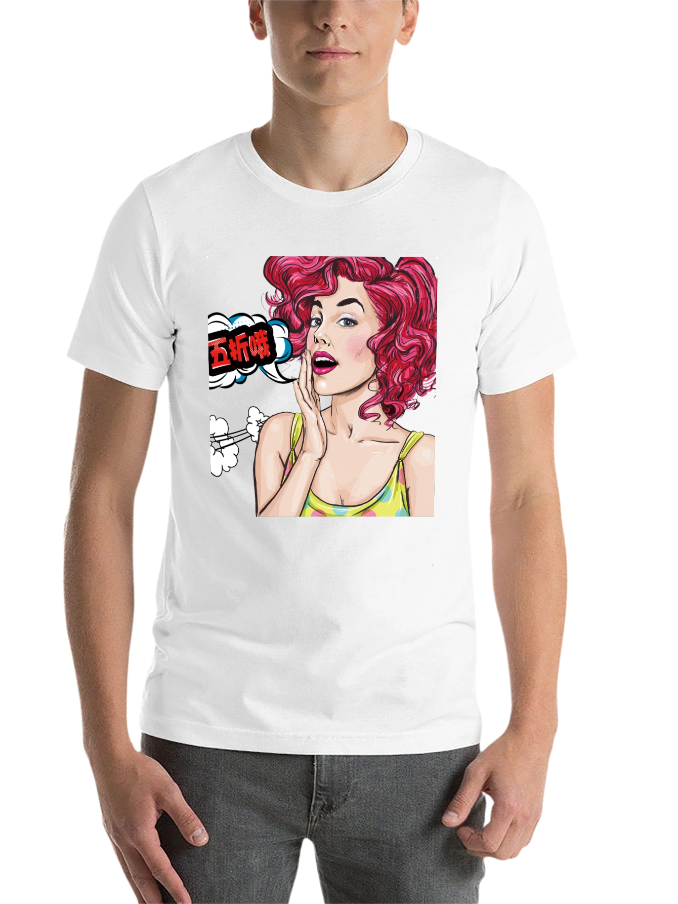 Pop Art Woman Graphic Tee - Black Cotton T-Shirt