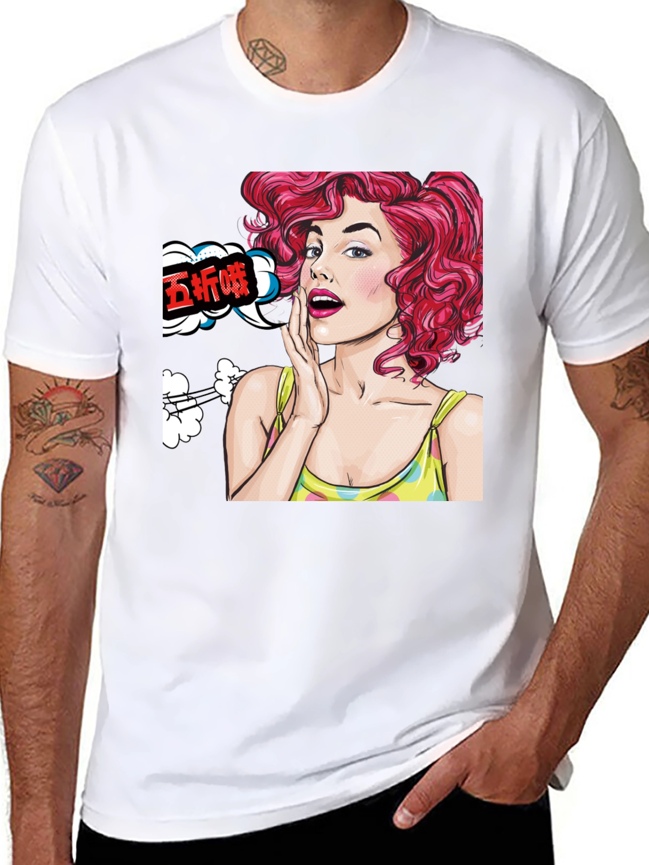 Pop Art Woman Graphic Tee - Black Cotton T-Shirt