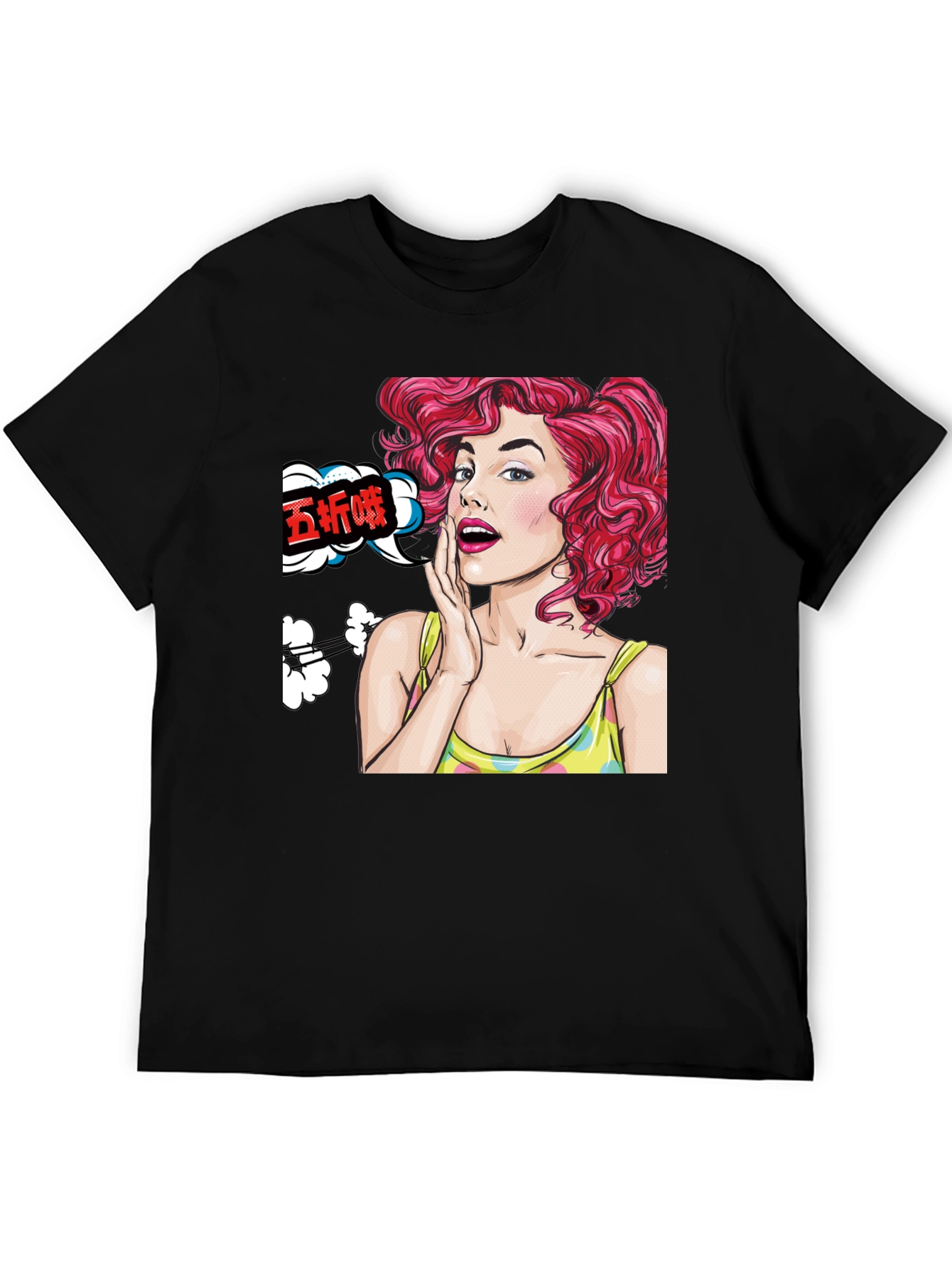 Pop Art Woman Graphic Tee - Black Cotton T-Shirt