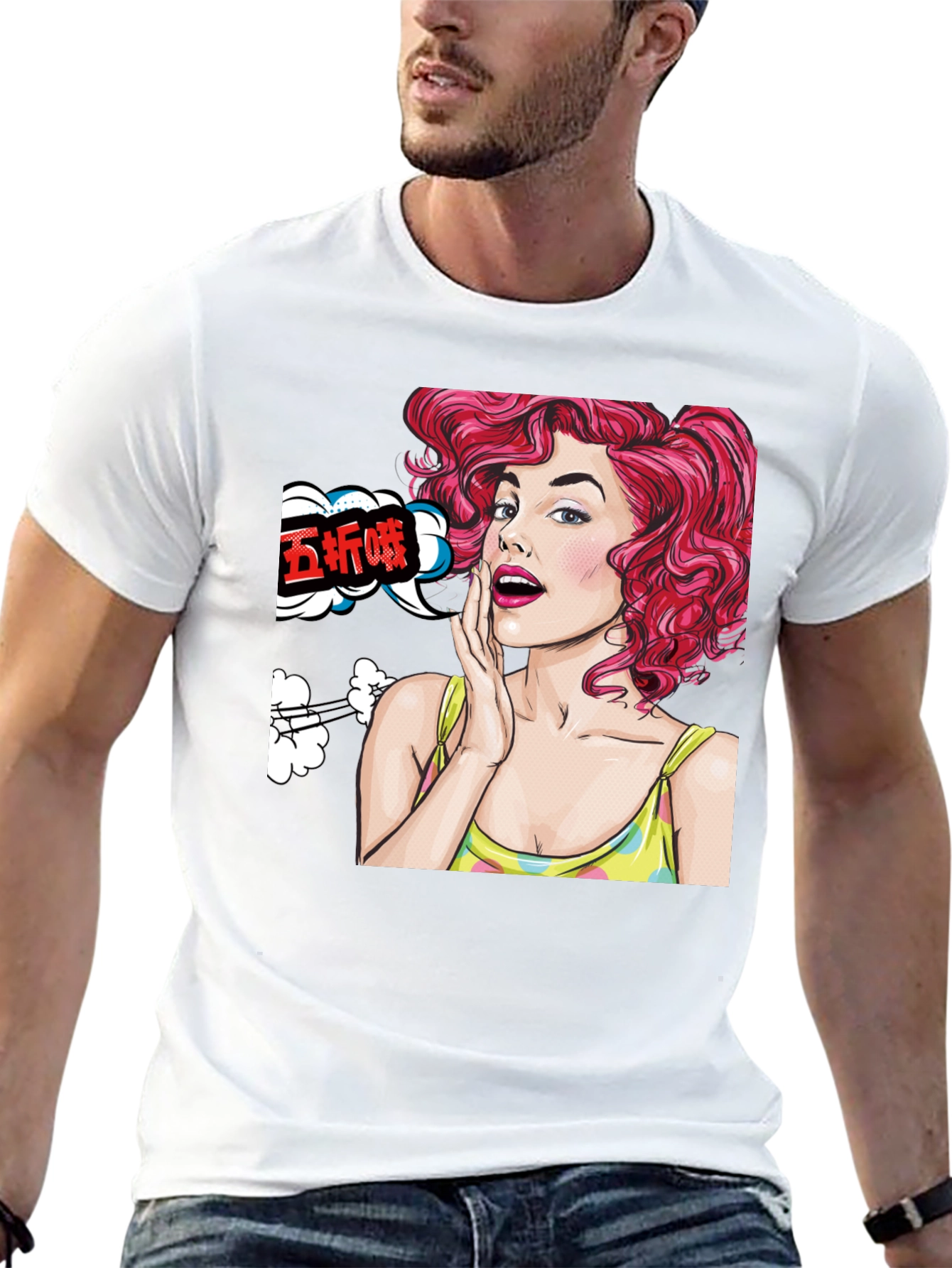 Pop Art Woman Graphic Tee - Black Cotton T-Shirt