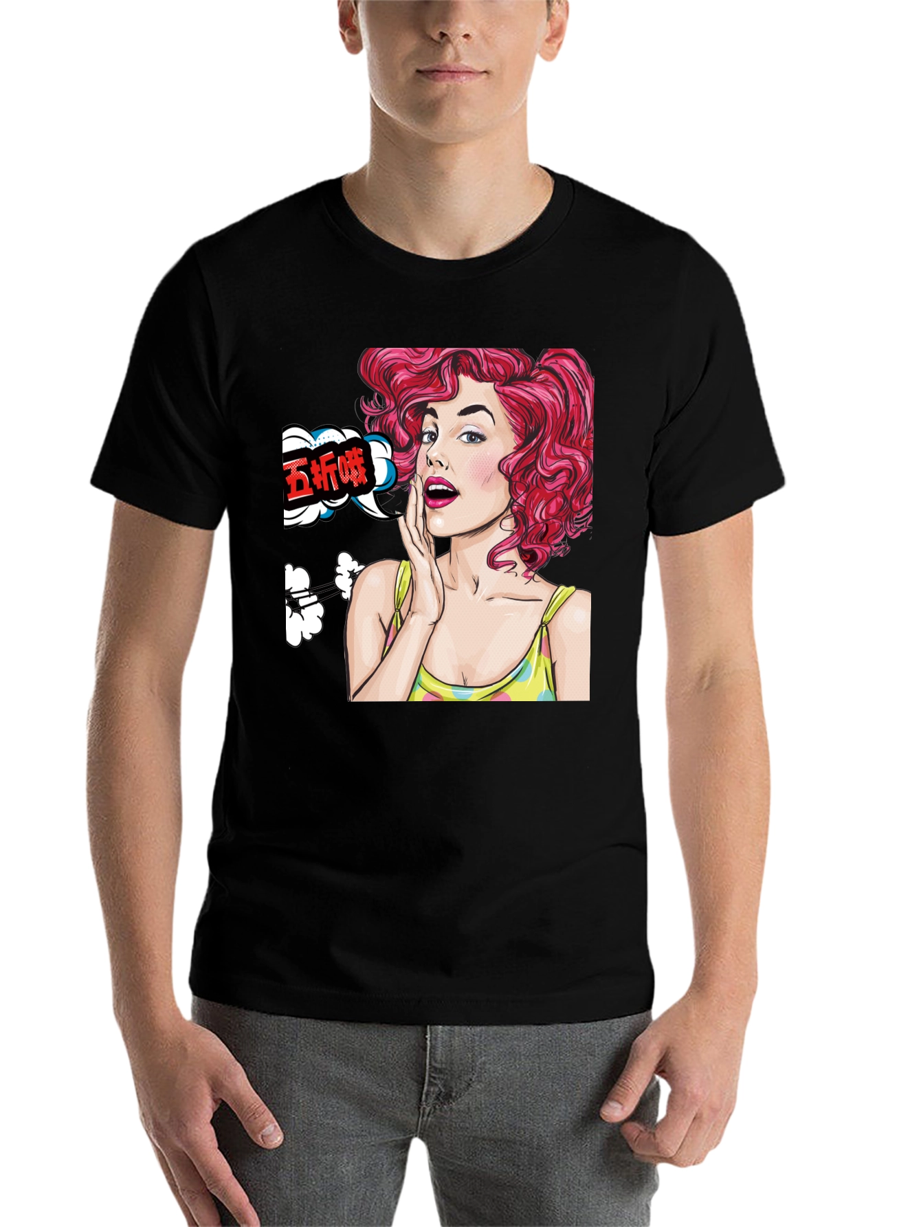 Pop Art Woman Graphic Tee - Black Cotton T-Shirt