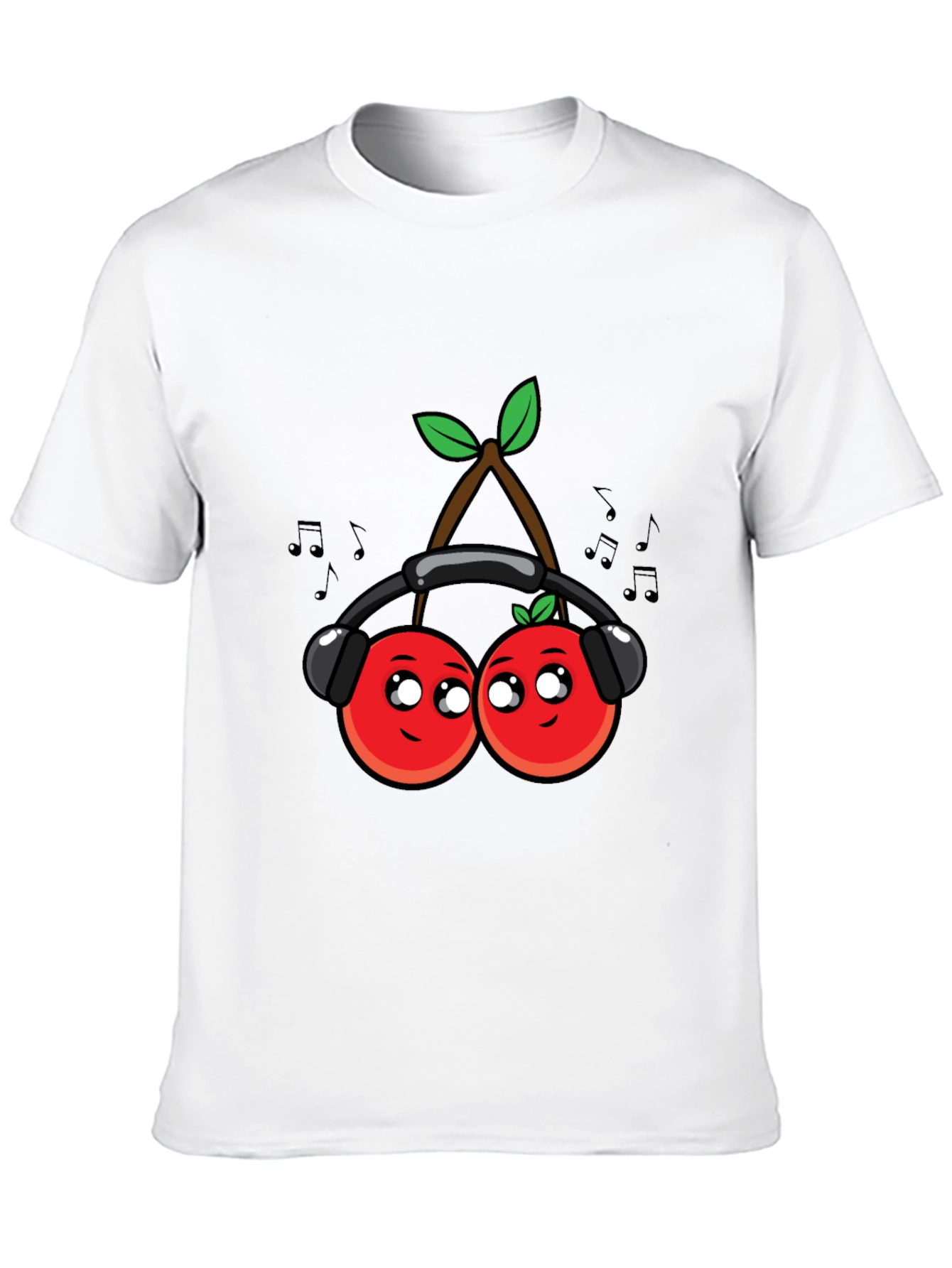 Cute Cherries Music Lover Black T-Shirt
