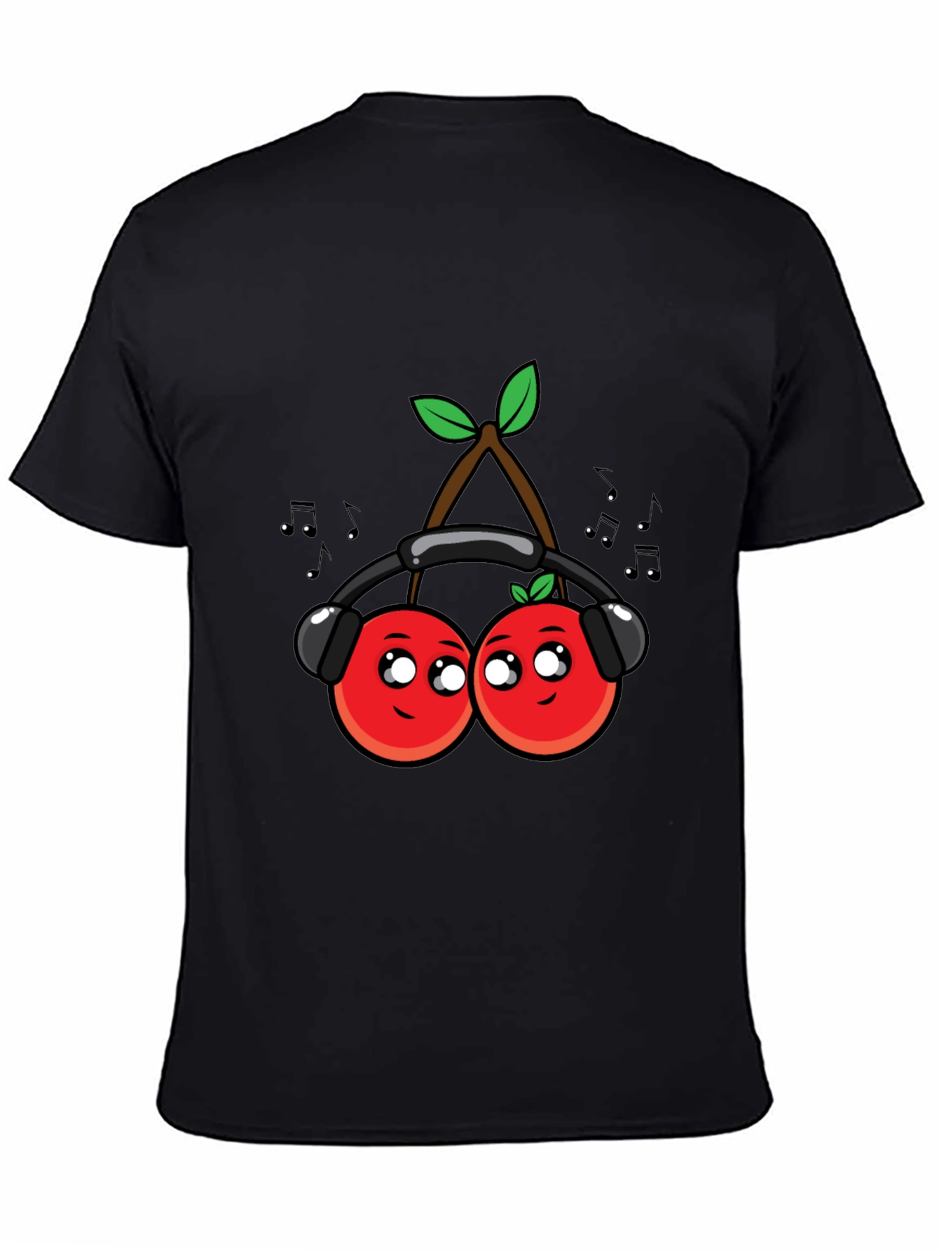Cute Cherries Music Lover Black T-Shirt