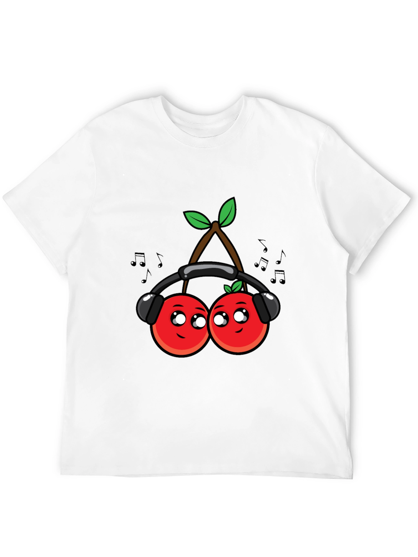 Cute Cherries Music Lover Black T-Shirt