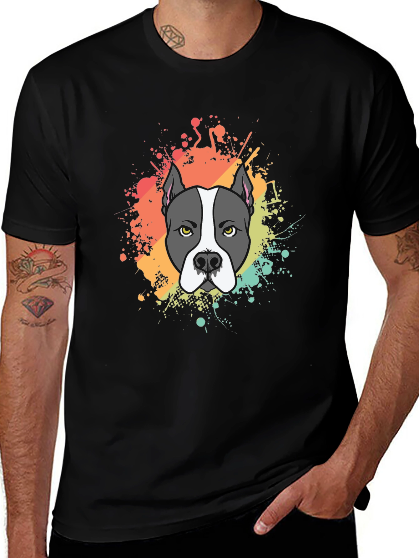 Pitbull Dog Graphic Print Black T-Shirt