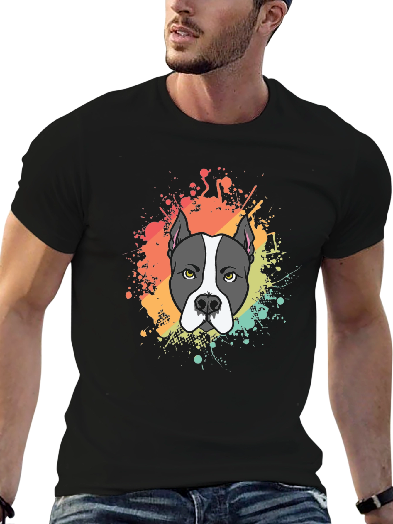 Pitbull Dog Graphic Print Black T-Shirt