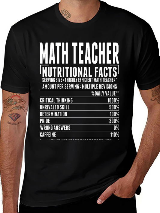 Math Teacher Nutritional Facts Funny T-Shirt