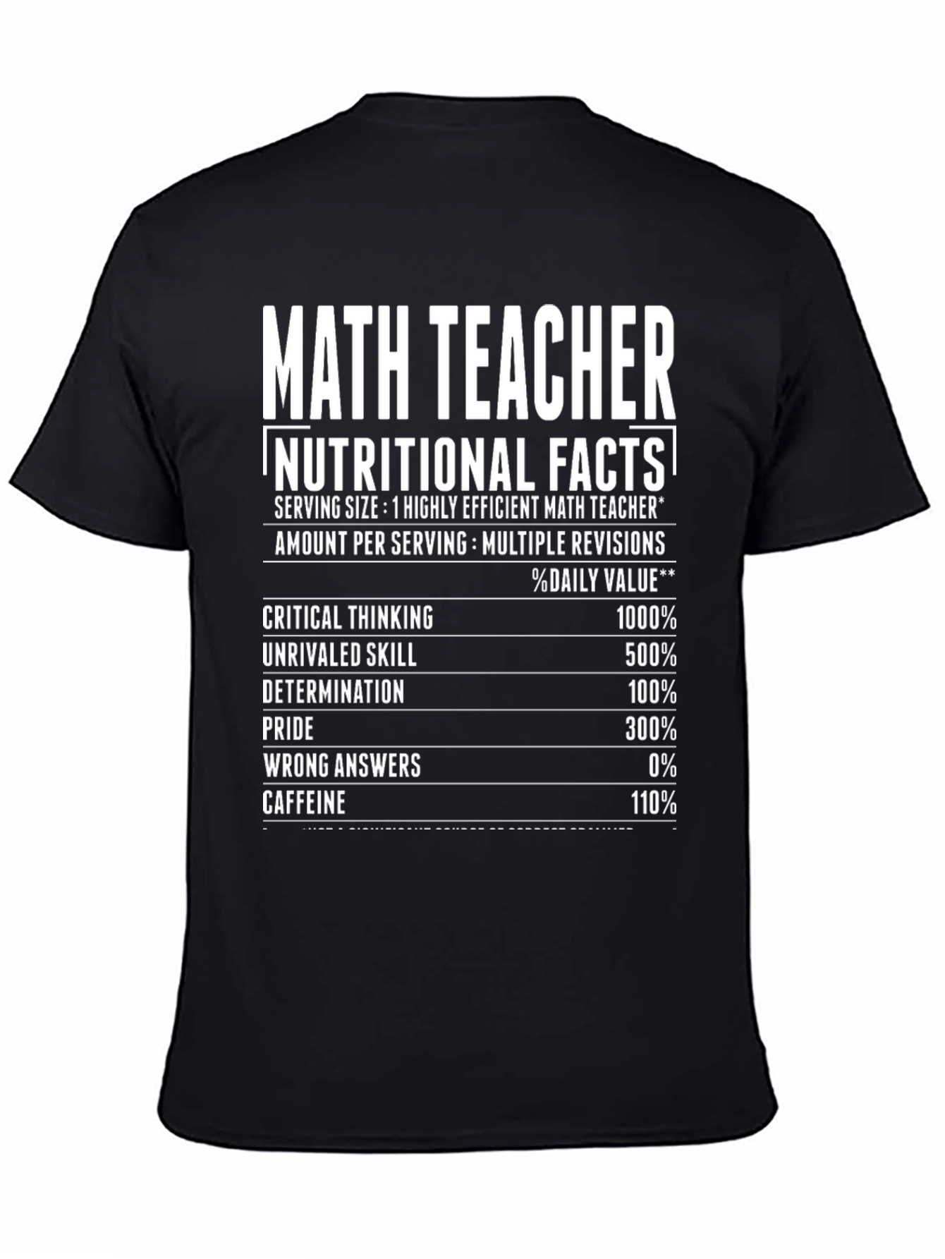 Math Teacher Nutritional Facts Funny T-Shirt