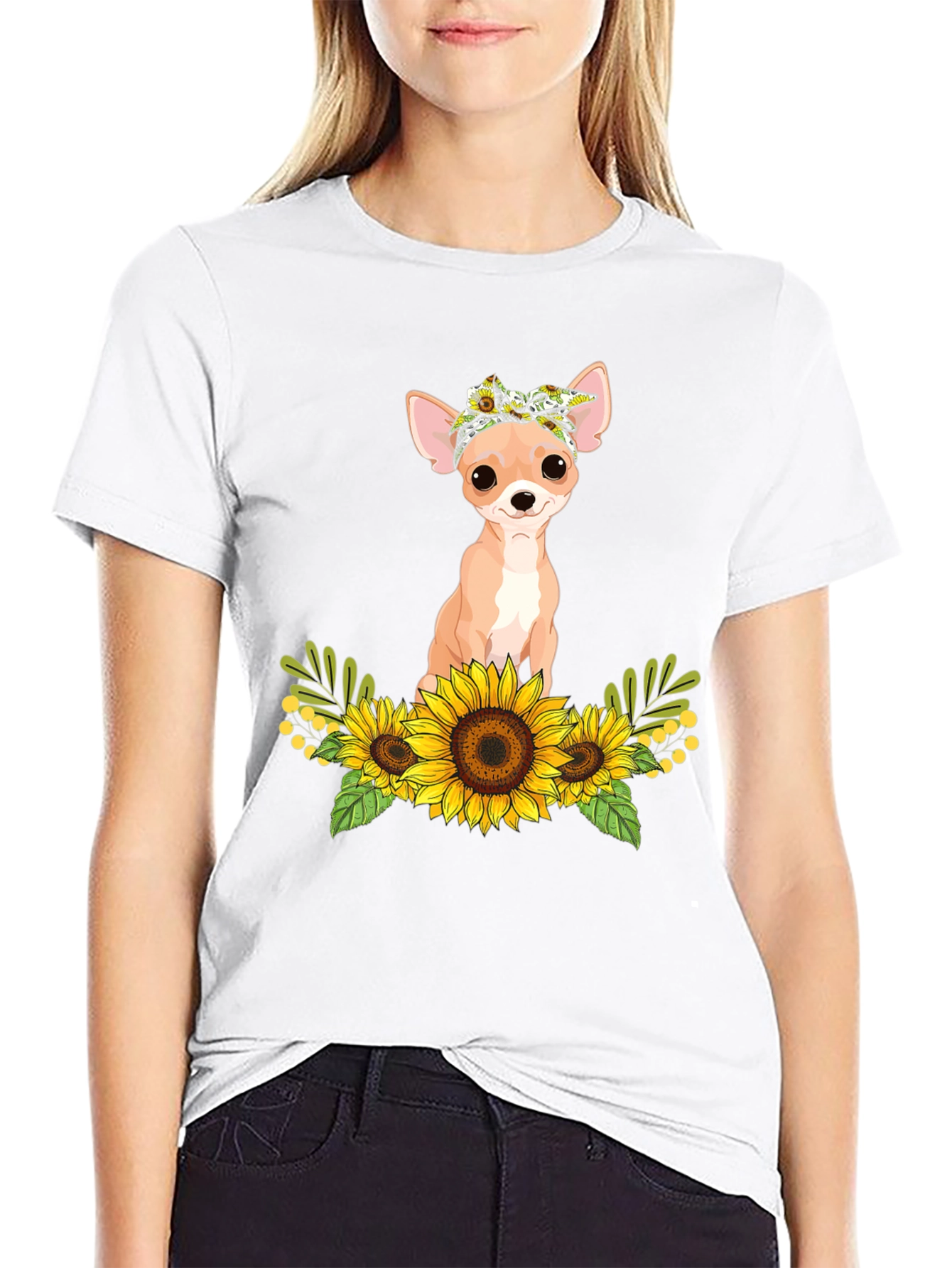 Chihuahua Sunflower Graphic Tee - Cute Dog Shirt