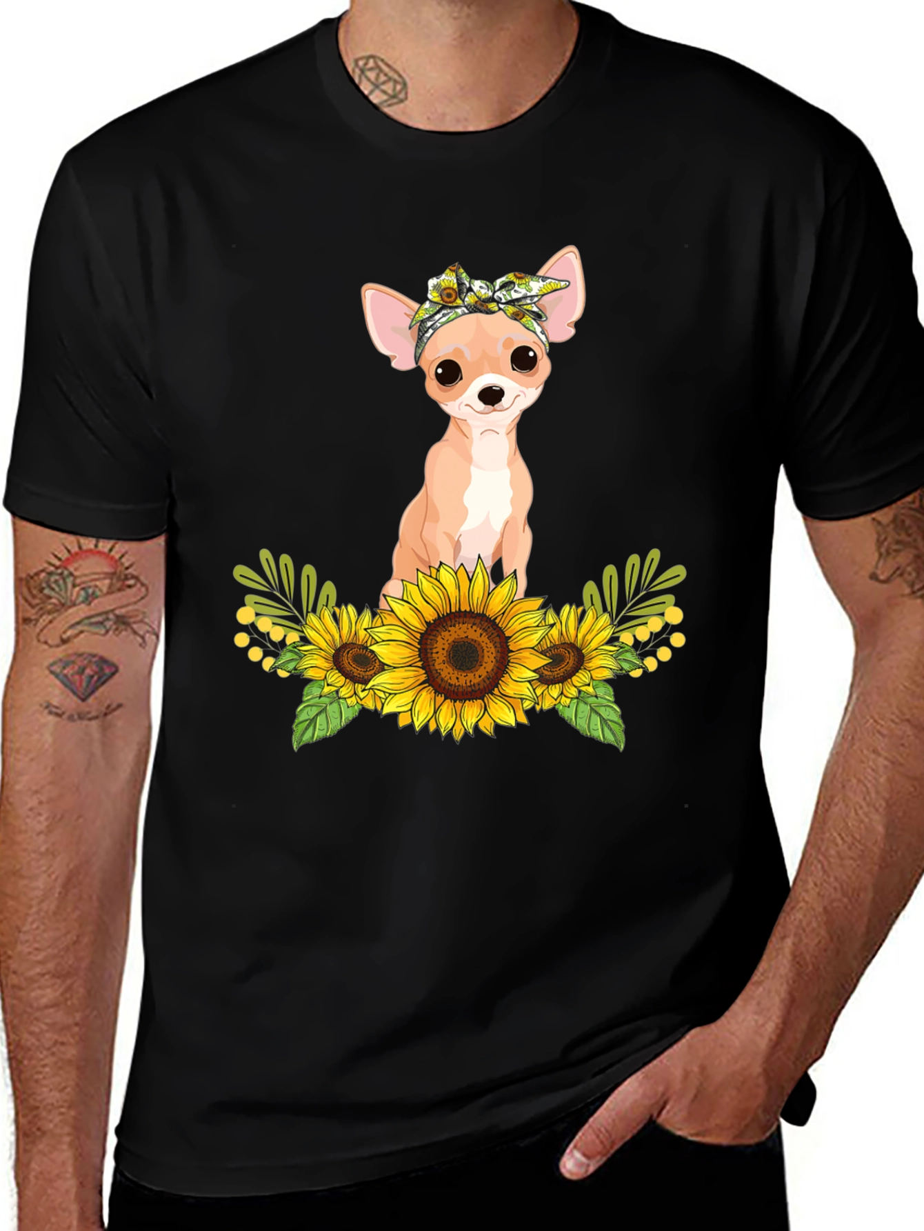 Chihuahua Sunflower Graphic Tee - Cute Dog Shirt