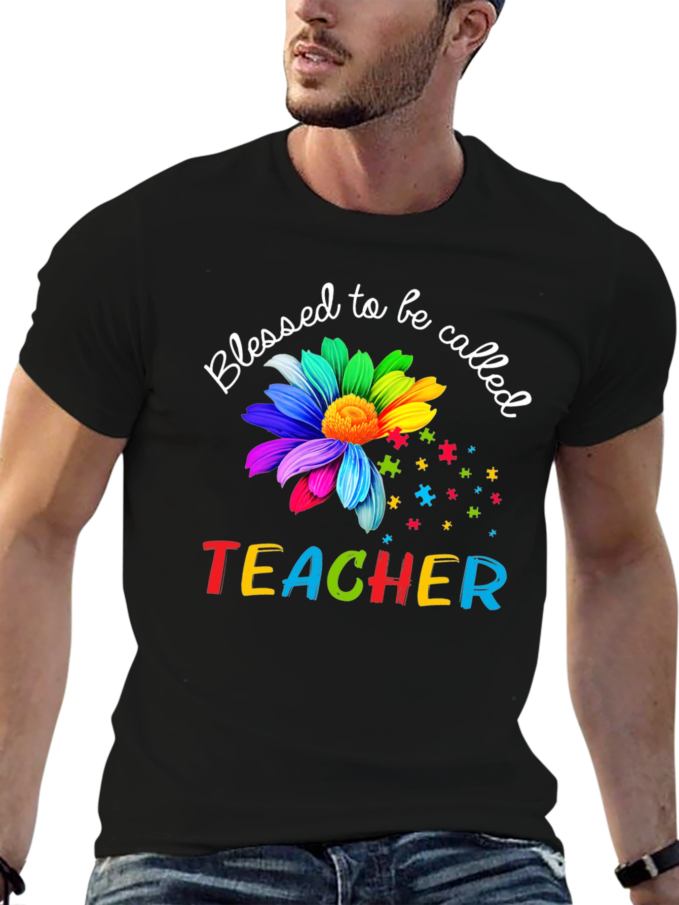 Blessed Teacher Graphic Tee - Autism Awareness