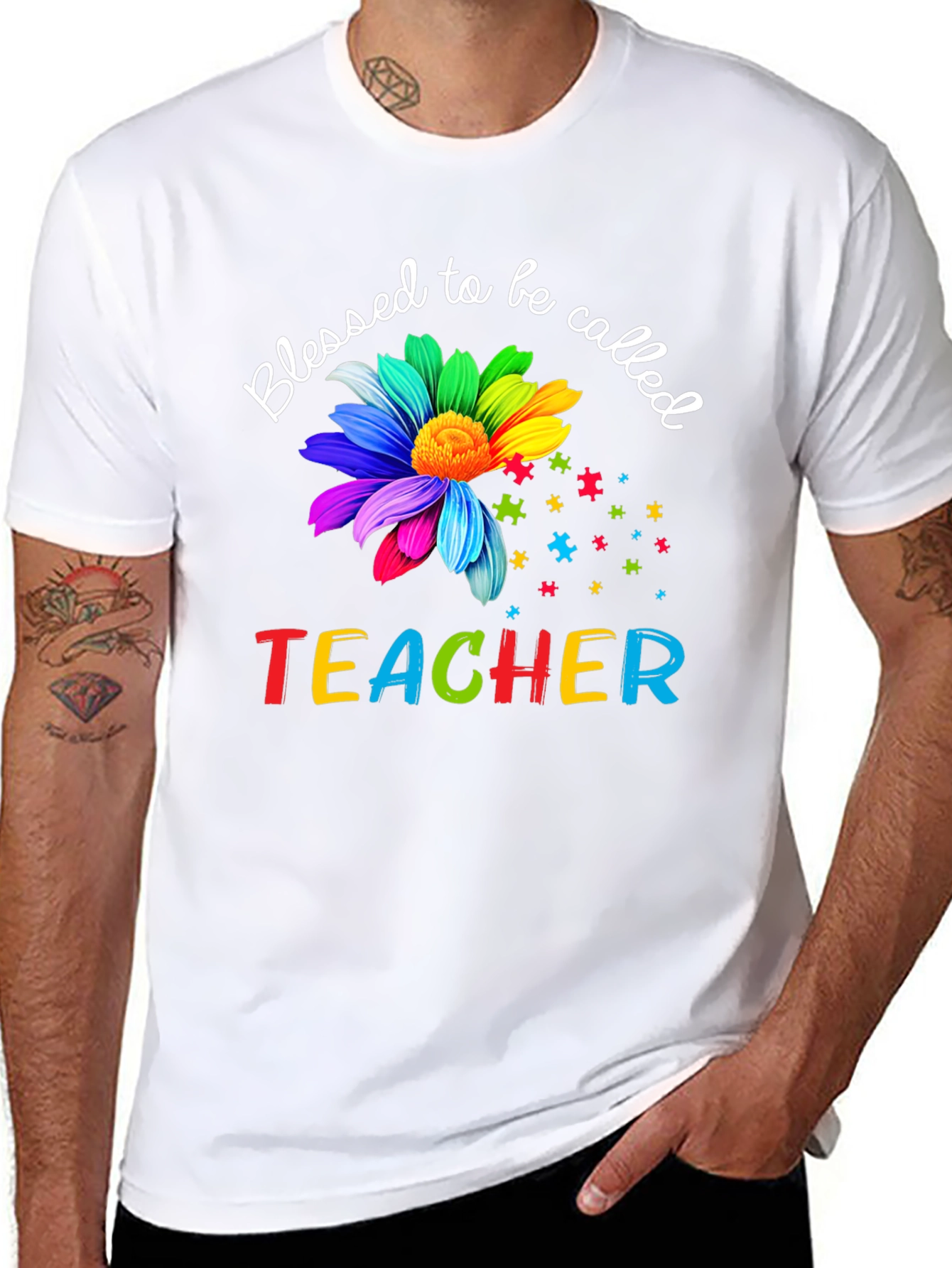 Blessed Teacher Graphic Tee - Autism Awareness