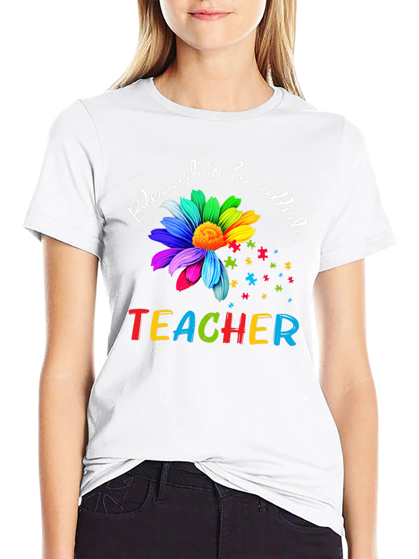 Blessed Teacher Graphic Tee - Autism Awareness