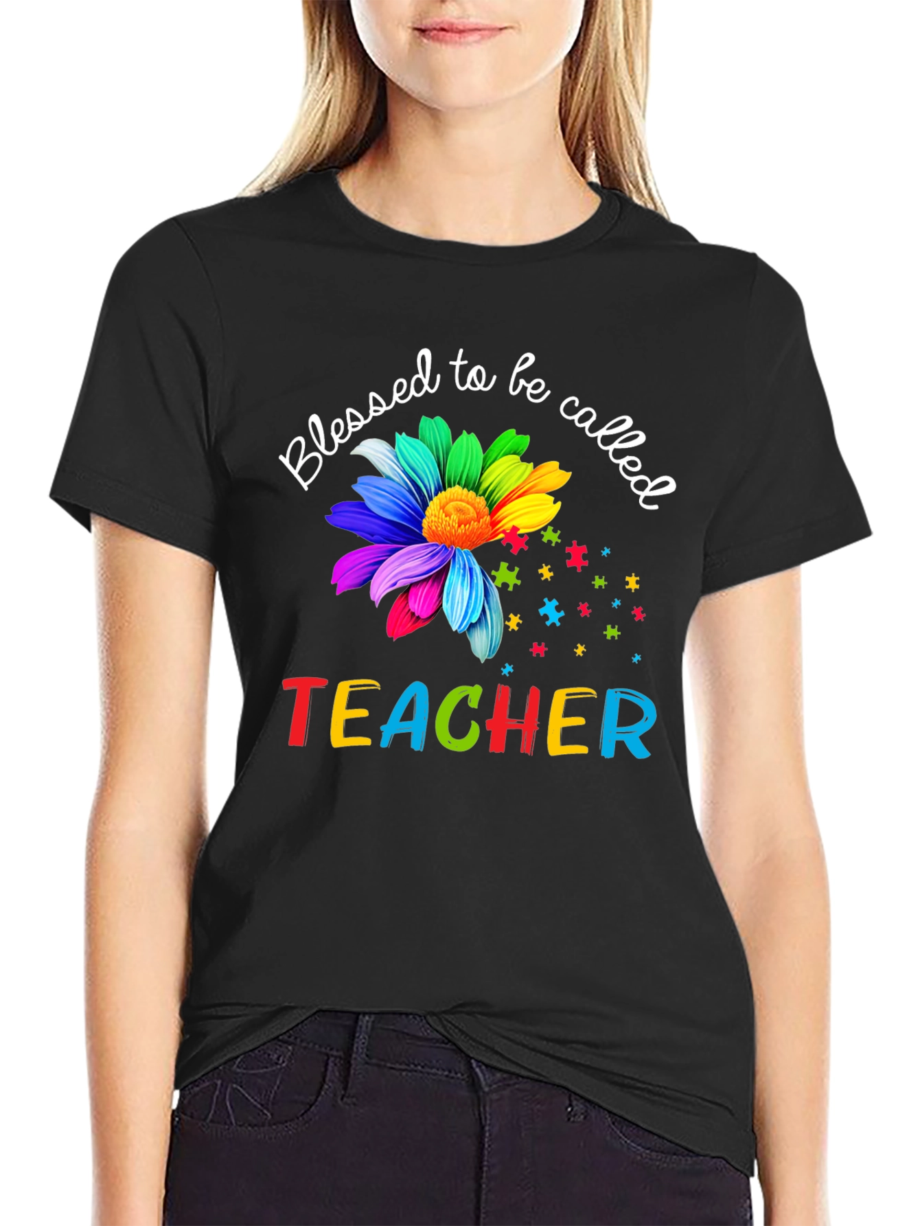 Blessed Teacher Graphic Tee - Autism Awareness