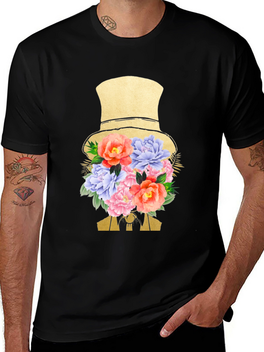 Floral Top Hat Mens T-Shirt - Stylish Graphic Tee